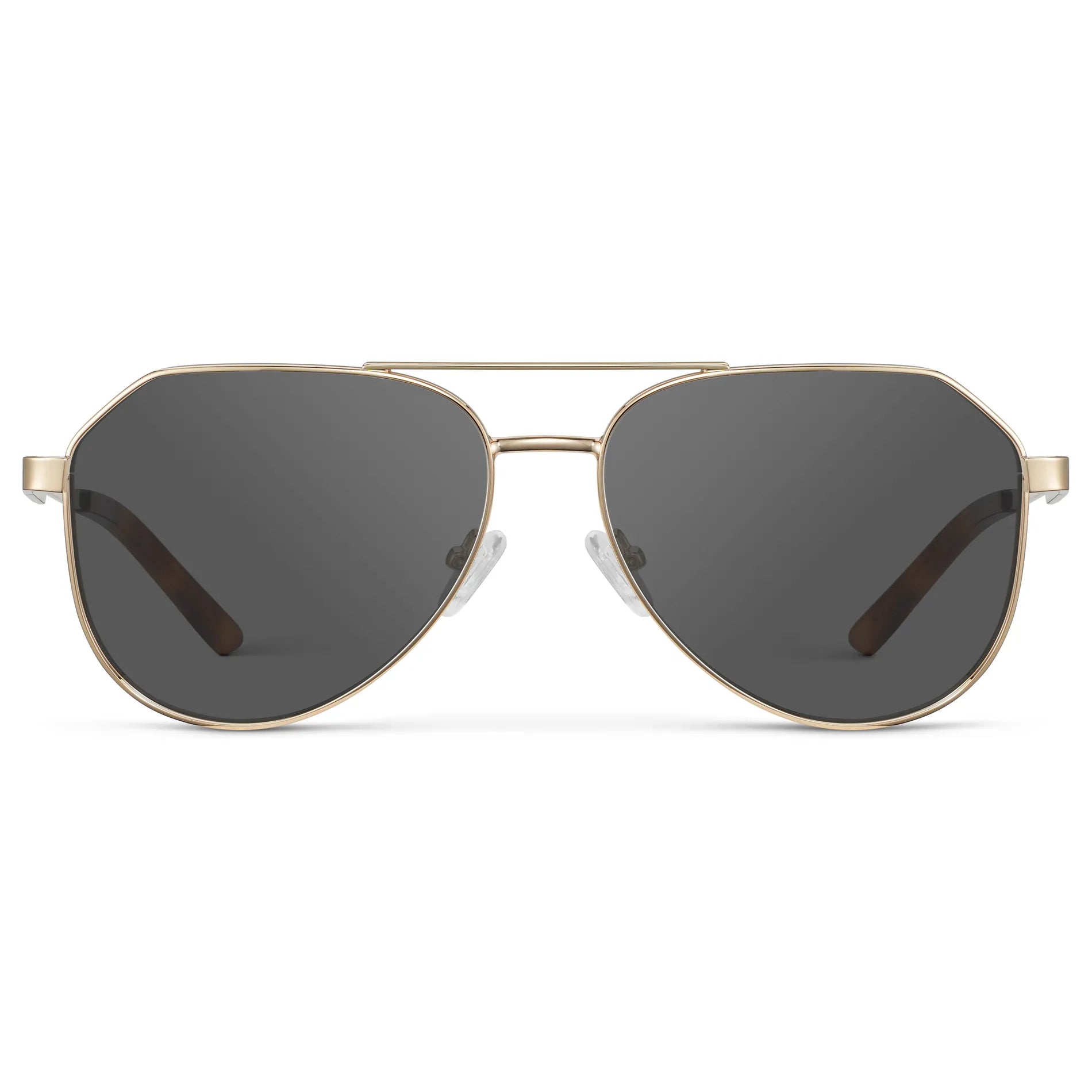 Gold / Grey || Men's Stainless Steel Aviator Prescription Sunglasses with Gold Frame and Grey Lens on a white background