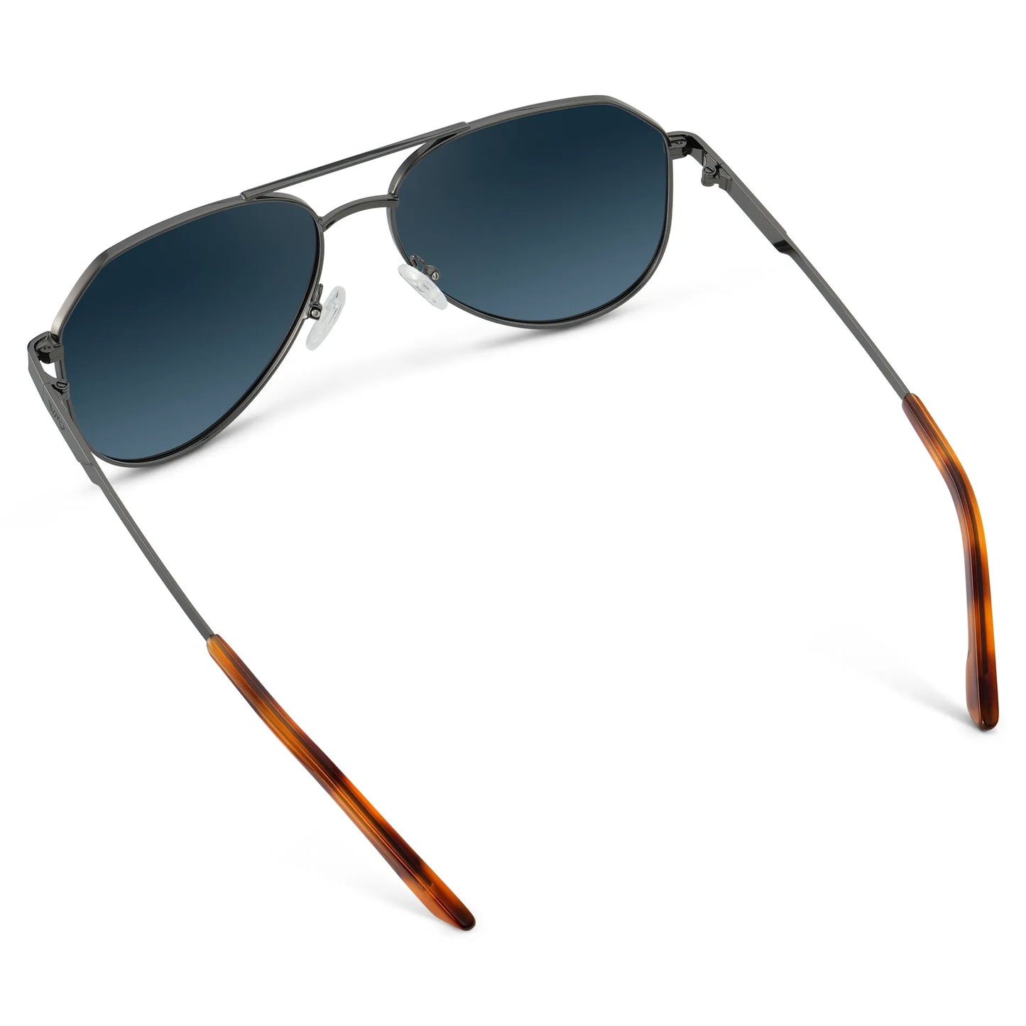 Gunmetal / Deep Blue Gradient Lens || Back view of Men's Stainless Steel Aviator Sunglasses with Gunmetal Frame and Deep Blue Gradient Lens on a white background