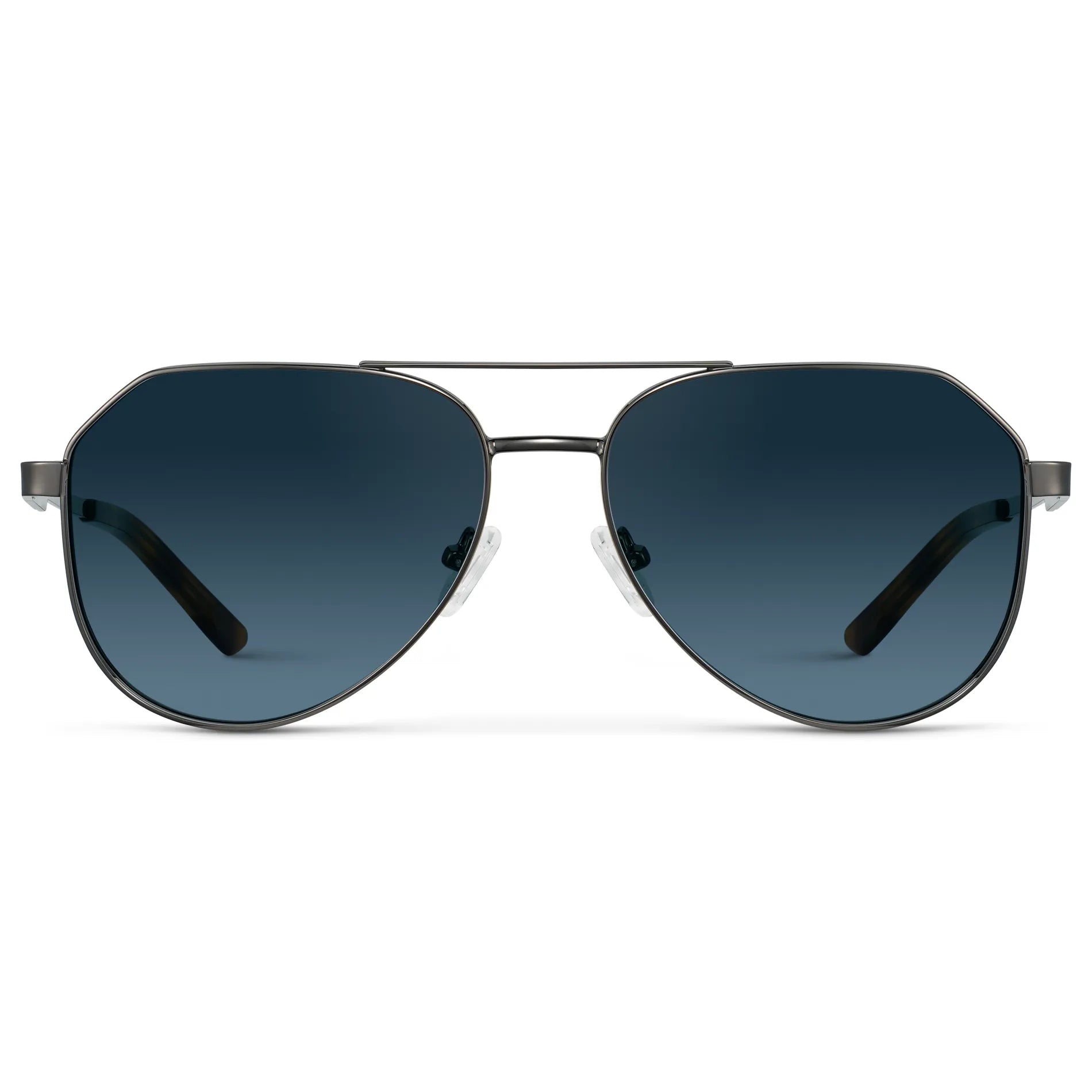 Gunmetal / Deep Blue Gradient Lens || Men's Stainless Steel Aviator Sunglasses with Gunmetal Frame and Deep Blue Gradient Lens on a white background