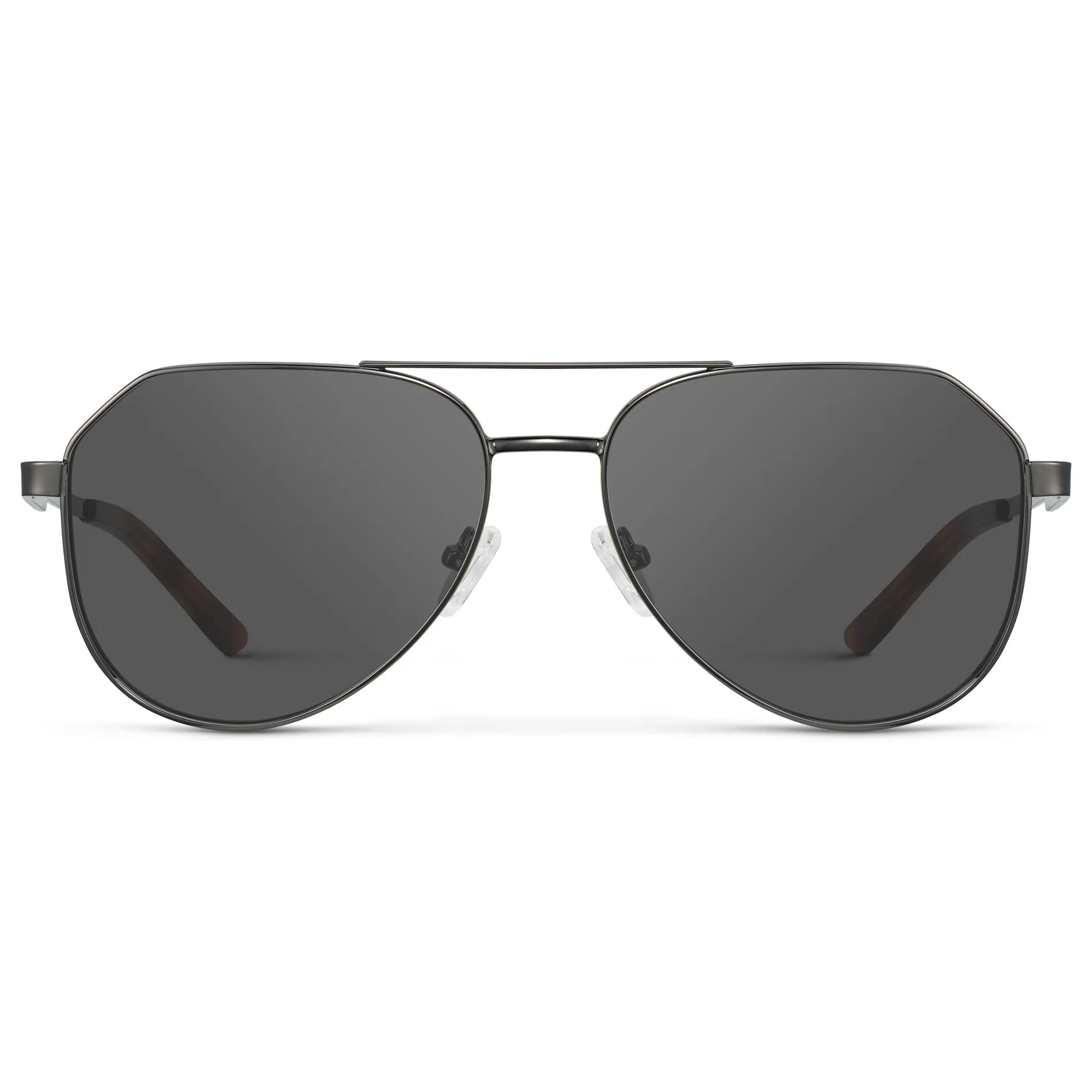 Gunmetal / Grey || Men's Stainless Steel Aviator Prescription Sunglasses with Gunmetal Frame and Grey Lens on a white background