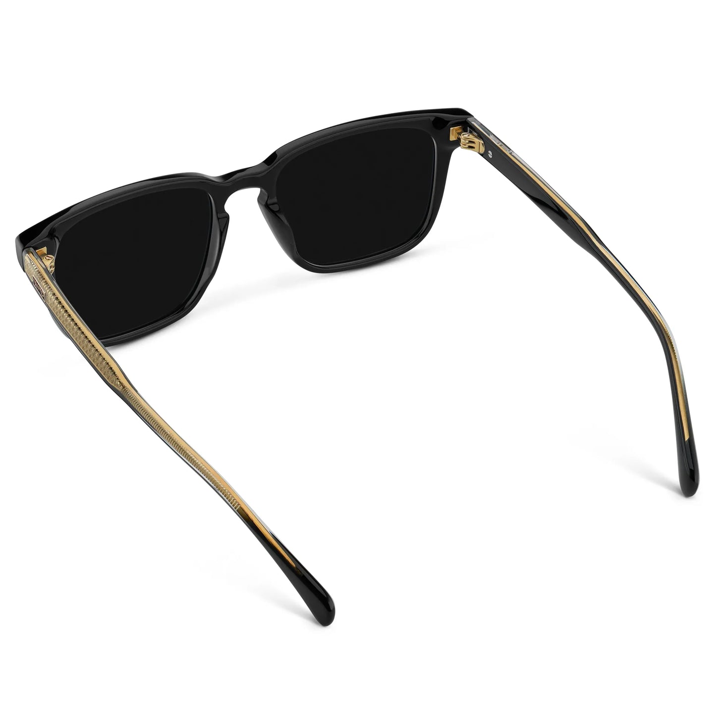 Back view of Men's Rectangular Polarized Sunglasses with Black Frame and Black Lens on a white background