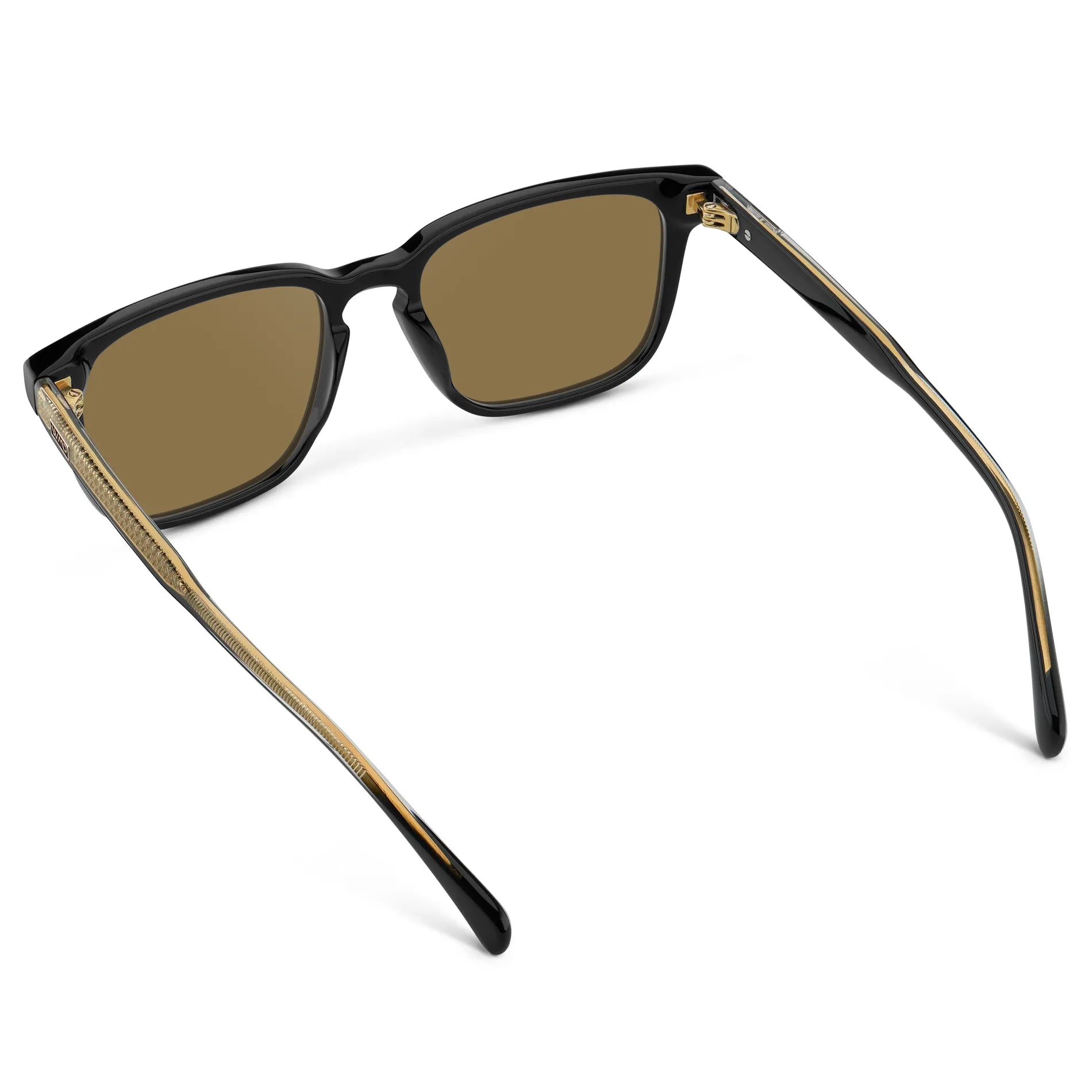 Black / Amber || Back view of Men's Rectangular Prescription Sunglasses with Black Frame and Brown Lens on a white background