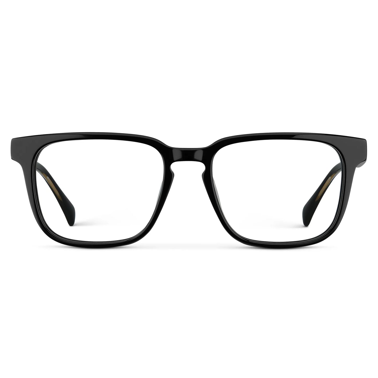 Black || Front view of Men's Rectangular Prescription Eyeglasses with Black Frame and Clear Lens on a white background