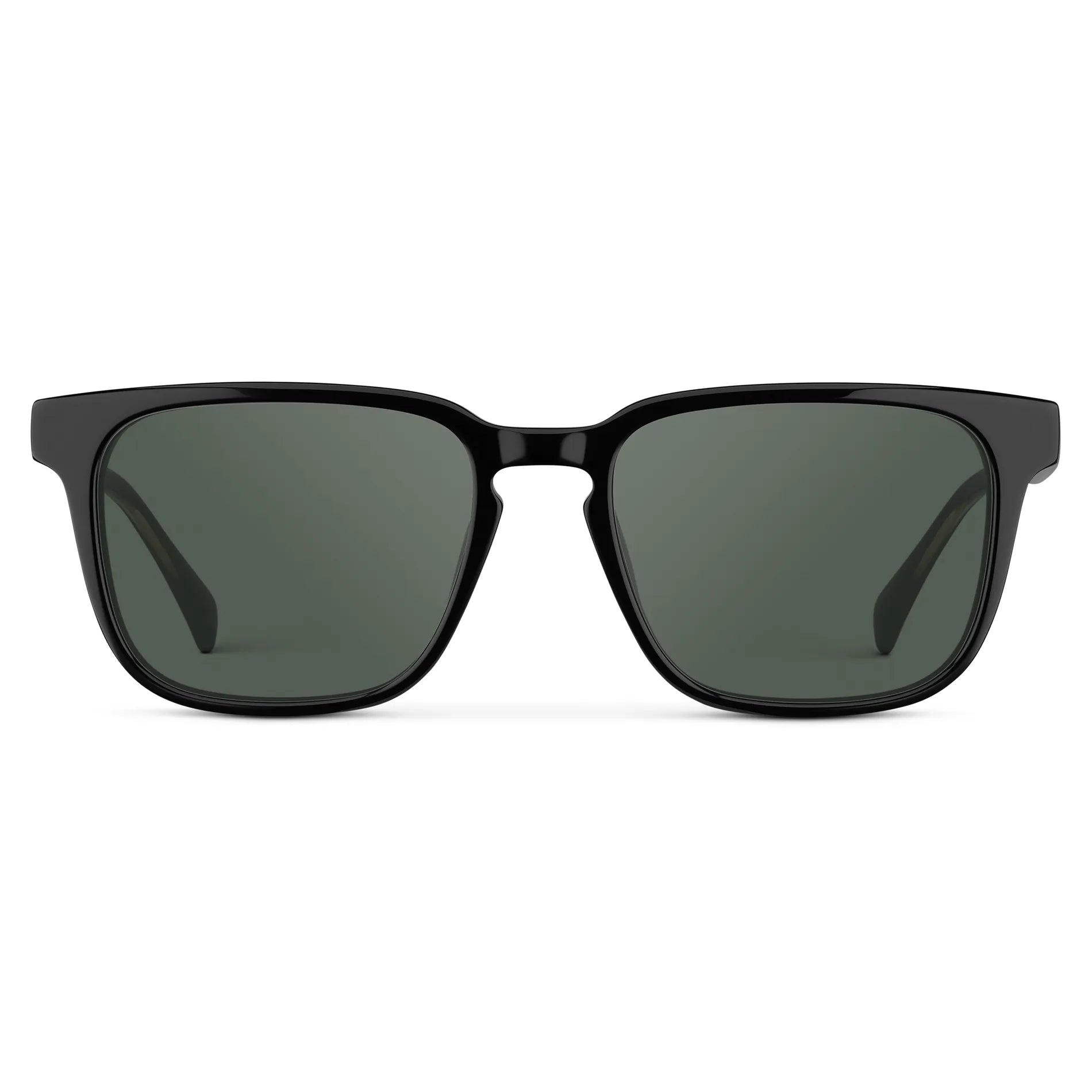 Black / G15 || Front view of Men's Rectangular Prescription Sunglasses with Black Frame and Green Lens on a white background