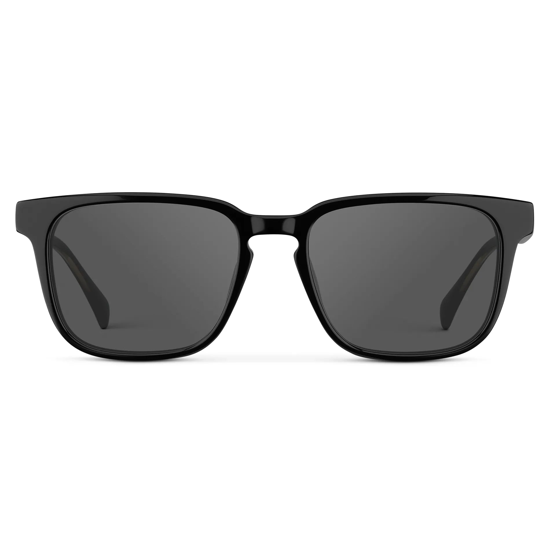 Black / Grey || Front view of Men's Rectangular Prescription Sunglasses with Black Frame and Grey Lens on a white background