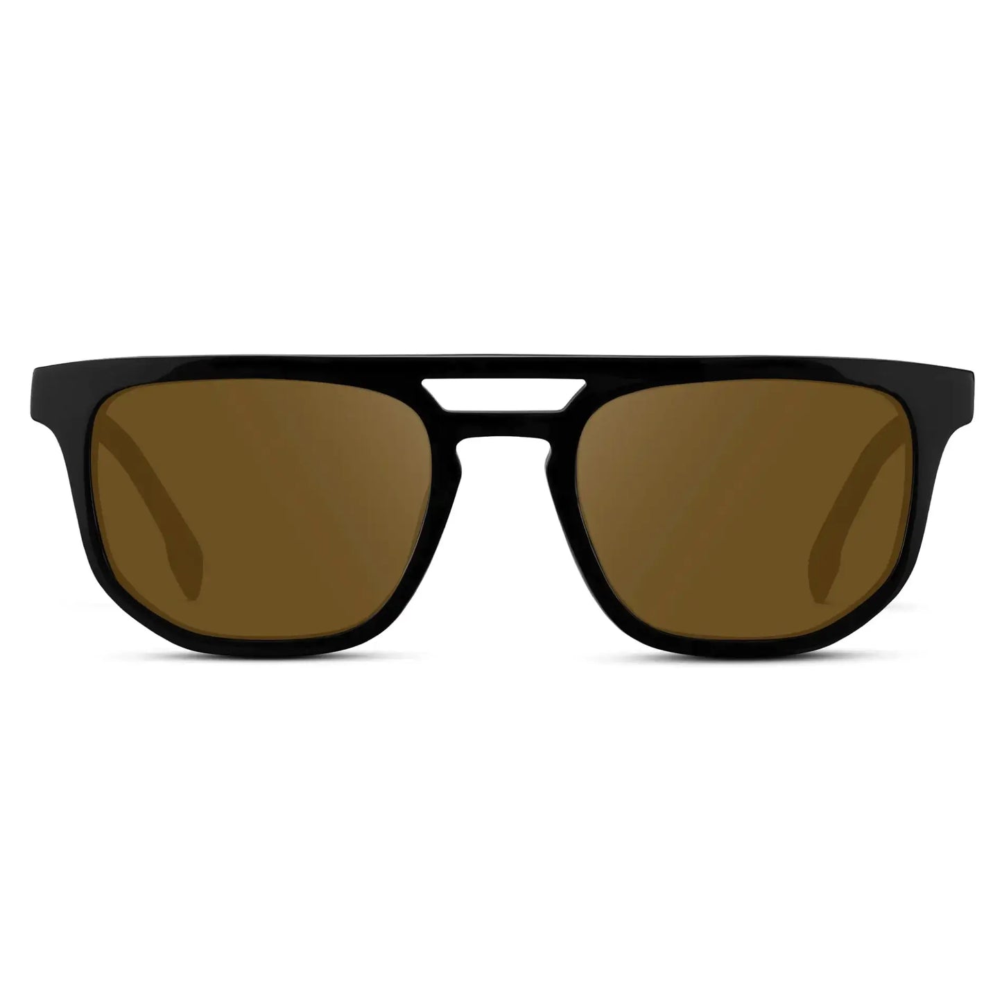 Black / Amber || Men's Rectangular Double Bridge Aviator Prescription Sunglasses with Black Frame and Amber Lenses on a white background