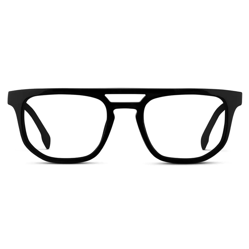 Black || Men's Rectangular Double Bridge Aviator Prescription Glasses with Black Frame and Clear Lenses on a white background