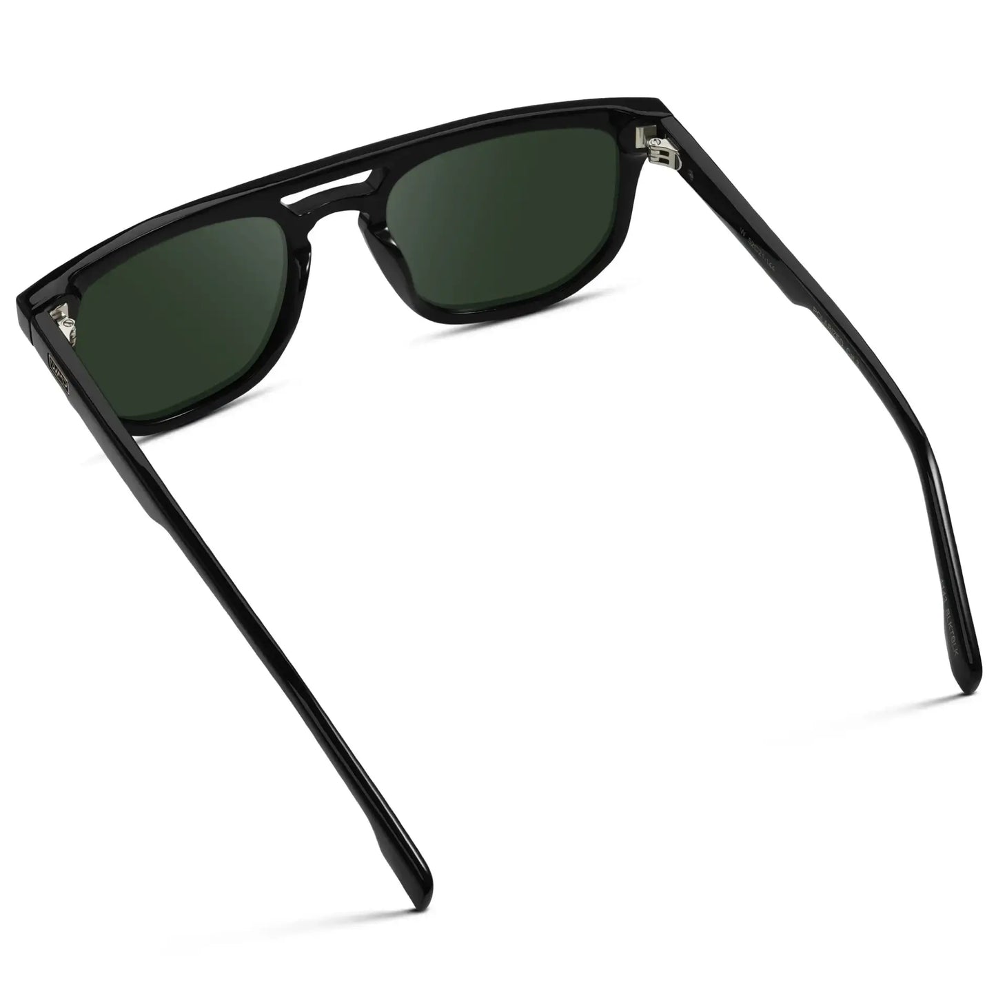 Black / G15 || Back view of Men's Rectangular Double Bridge Aviator Prescription Sunglasses with Black Frame and Green Lenses on a white background