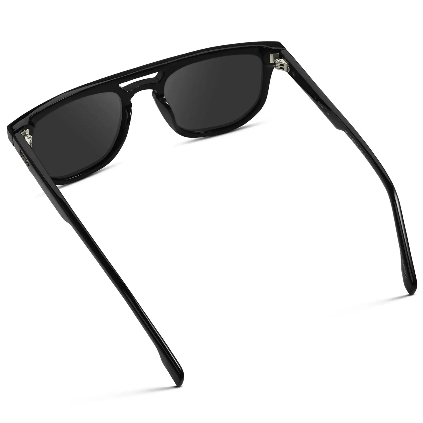 Black / Grey || Back view of Men's Rectangular Double Bridge Aviator Prescription Sunglasses with Black Frame and Grey Lenses on a white background