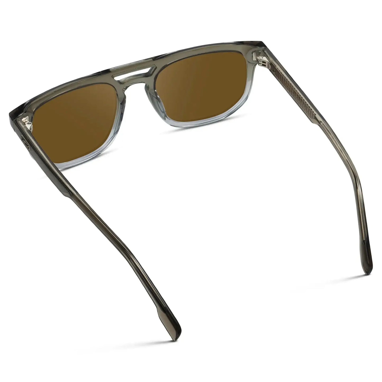 Charcoal Grey / Amber || Back view of Men's Rectangular Double Bridge Aviator Prescription Sunglasses with Charcoal Grey Frame and Amber Lenses on a white background