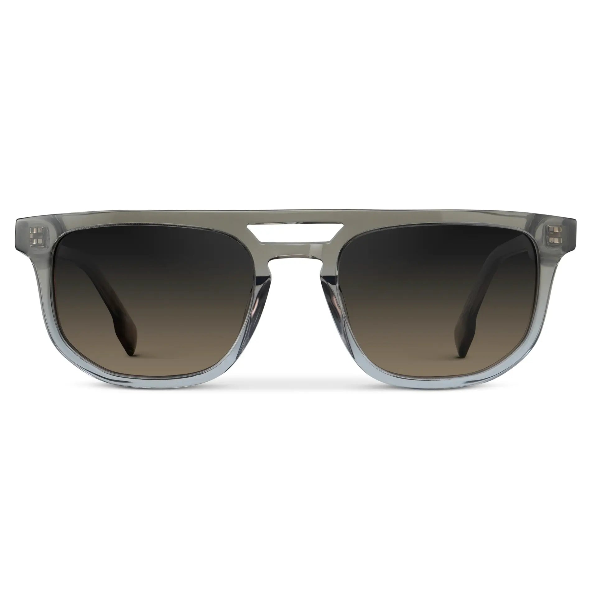 Charcoal Grey / Grey Brown Gradient Lens || Men's Rectangular Double Bridge Aviator Polarized Sunglasses with Grey Frame and Grey Brown Gradient Lenses on a white background