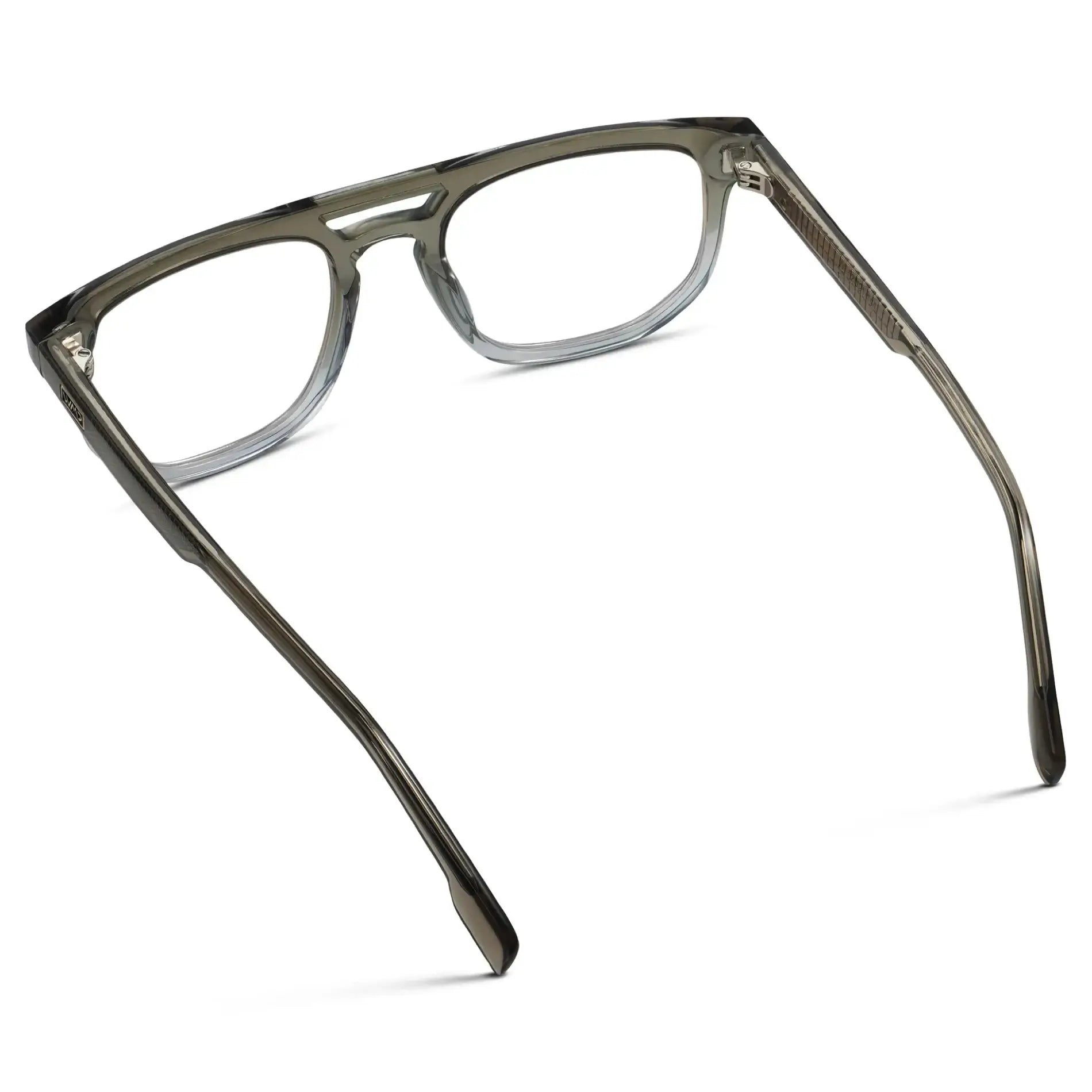 Charcoal Grey || Back view of Men's Rectangular Double Bridge Aviator Prescription Glasses with Charcoal Grey Frame and Clear Lenses on a white background