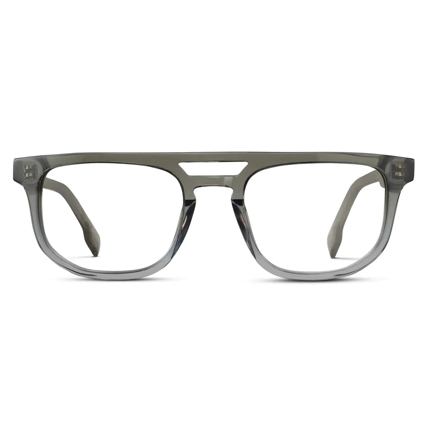 Charcoal Grey || Men's Rectangular Double Bridge Aviator Prescription Glasses with Charcoal Grey Frame and Clear Lenses on a white background