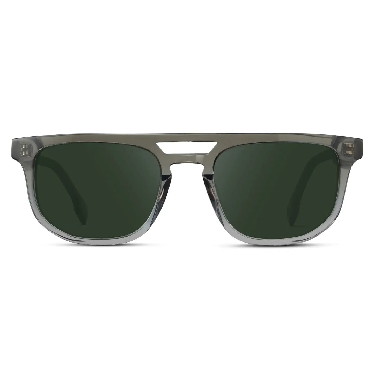 Charcoal Grey / G15 || Men's Rectangular Double Bridge Aviator Prescription Sunglasses with Charcoal Grey Frame and Green Lenses on a white background
