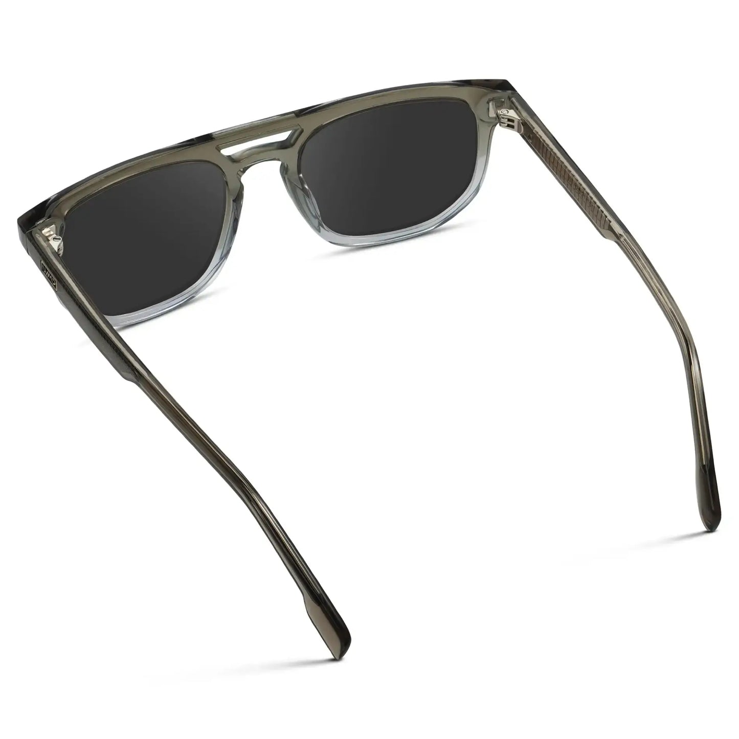 Charcoal Grey / Grey || Back view of Men's Rectangular Double Bridge Aviator Prescription Sunglasses with Charcoal Grey Frame and Grey Lenses on a white background