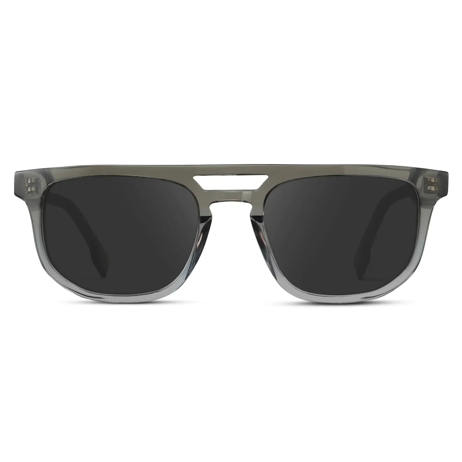 Charcoal Grey / Grey || Men's Rectangular Double Bridge Aviator Prescription Sunglasses with Charcoal Grey Frame and Grey Lenses on a white background