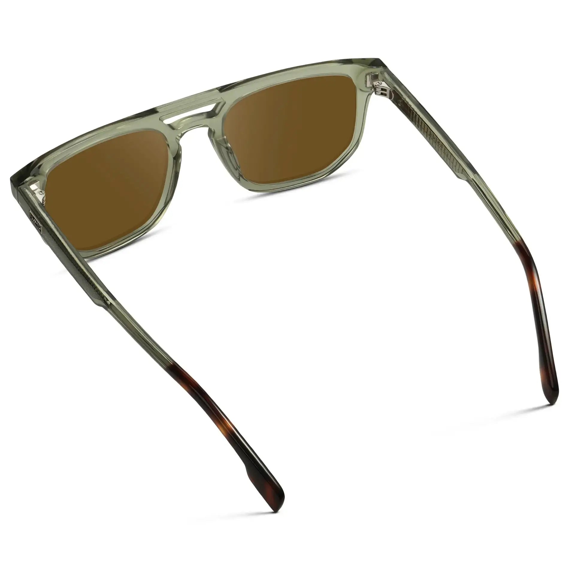 Palm Green / Amber || Back view of Men's Rectangular Double Bridge Aviator Prescription Sunglasses with Palm Green Frame and Amber Lenses on a white background