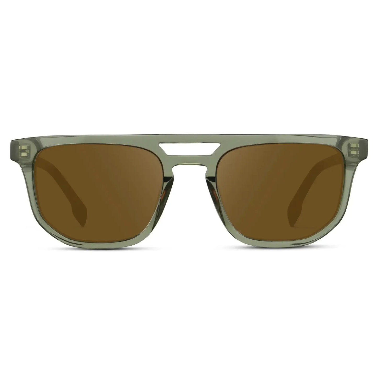 Palm Green / Amber || Men's Rectangular Double Bridge Aviator Prescription Sunglasses with Palm Green Frame and Amber Lenses on a white background