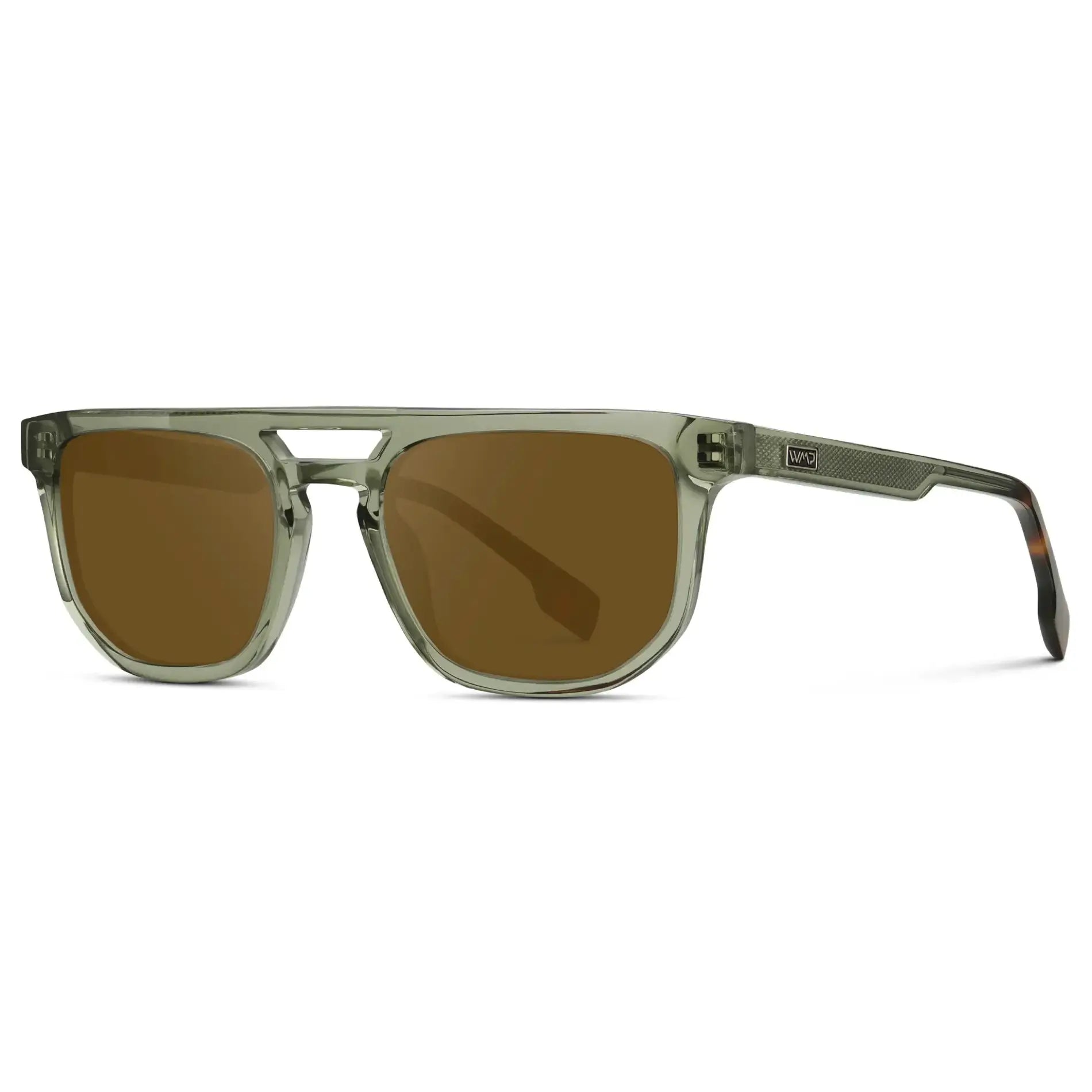 Palm Green / Amber || Side view of Men's Rectangular Double Bridge Aviator Prescription Sunglasses with Palm Green Frame and Amber Lenses on a white background