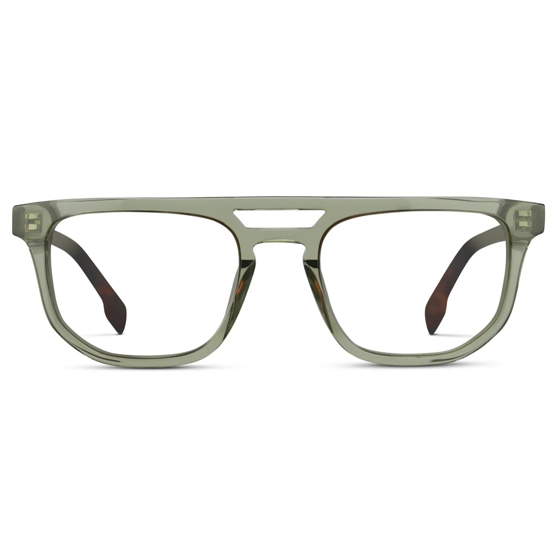 Palm Green || Men's Rectangular Double Bridge Aviator Prescription Glasses with Palm Green Frame and Clear Lenses on a white background