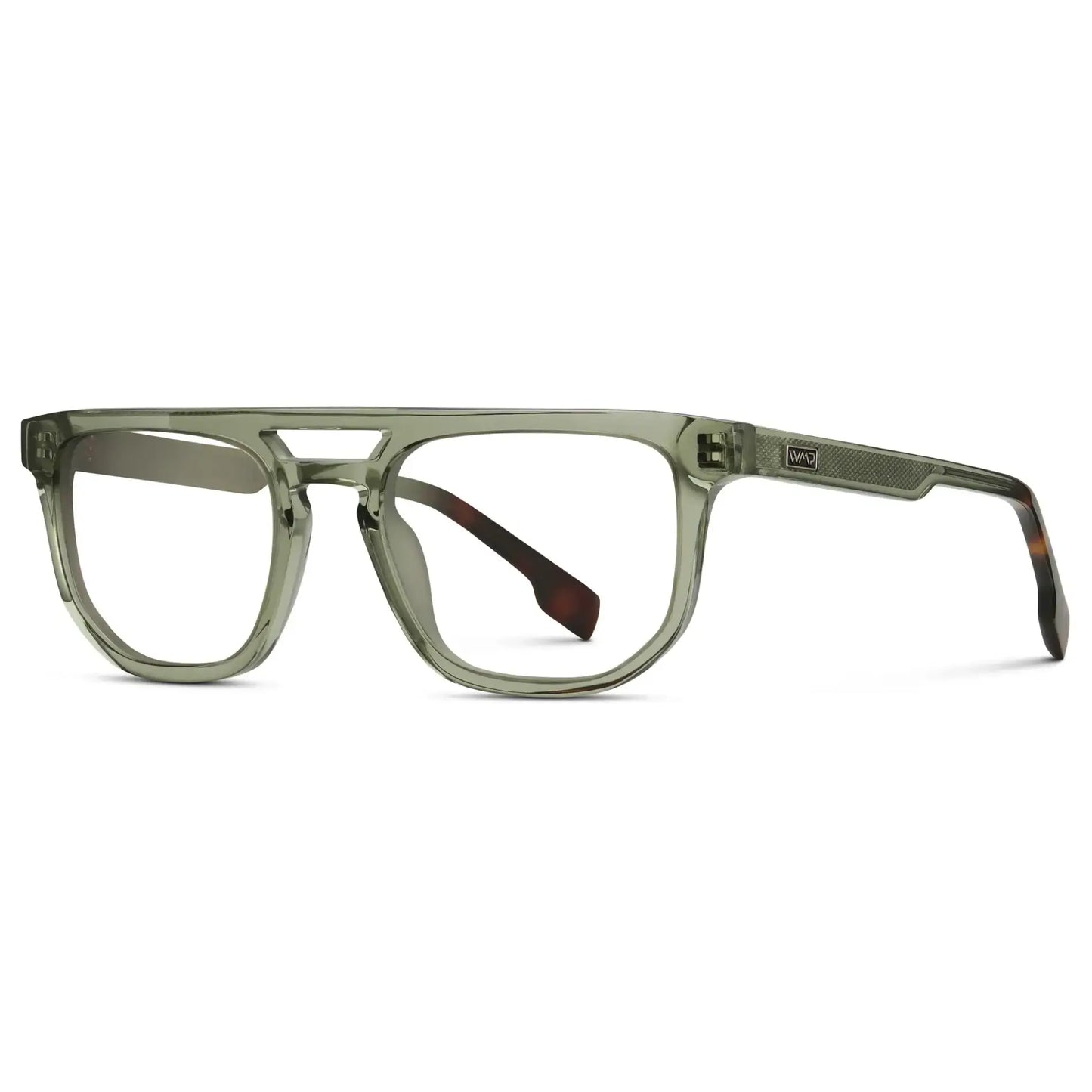 Palm Green || Side view of Men's Rectangular Double Bridge Aviator Prescription Glasses with Palm Green Frame and Clear Lenses on a white background