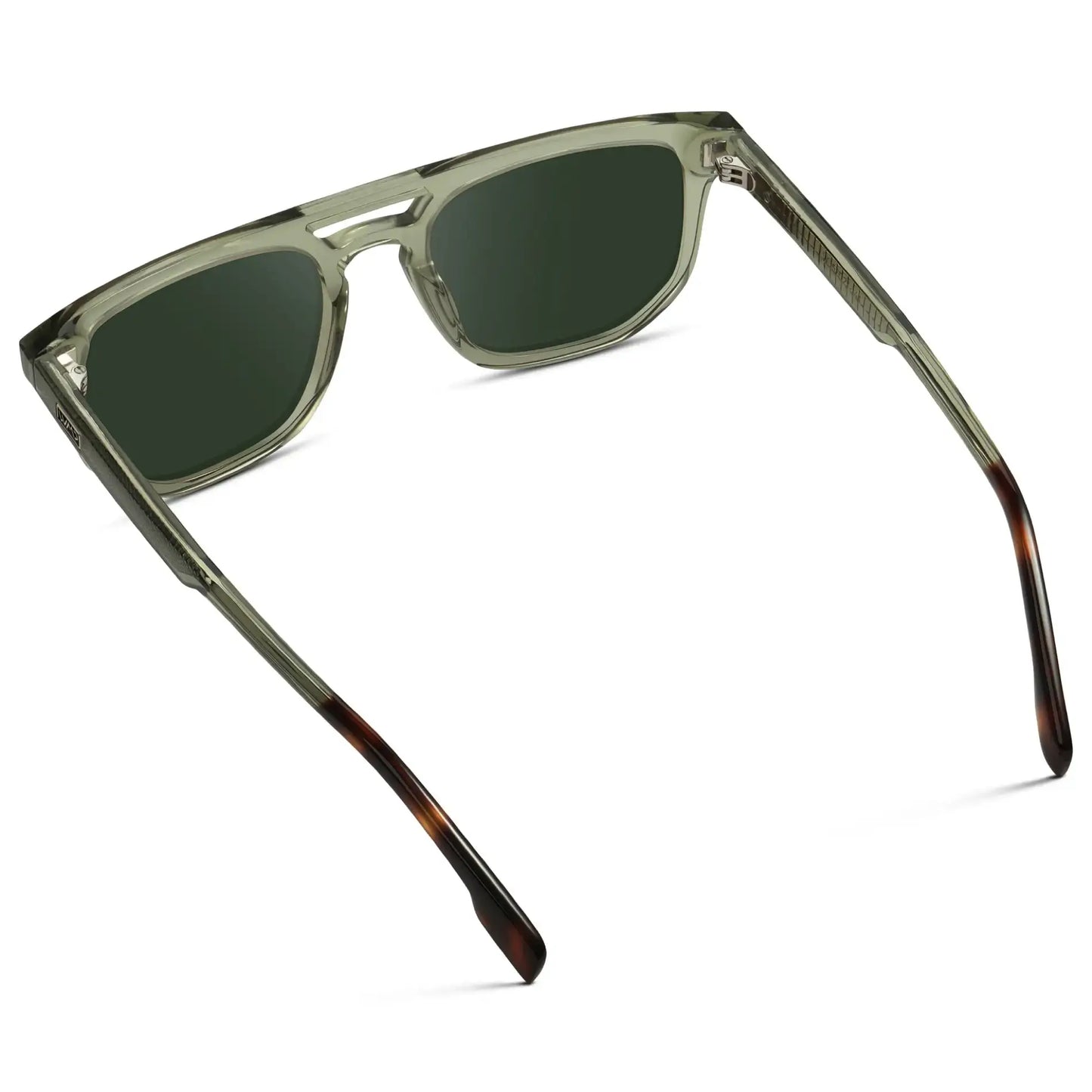 Palm Green / G15 || Back view of Men's Rectangular Double Bridge Aviator Prescription Sunglasses with Palm Green Frame and Green Lenses on a white background