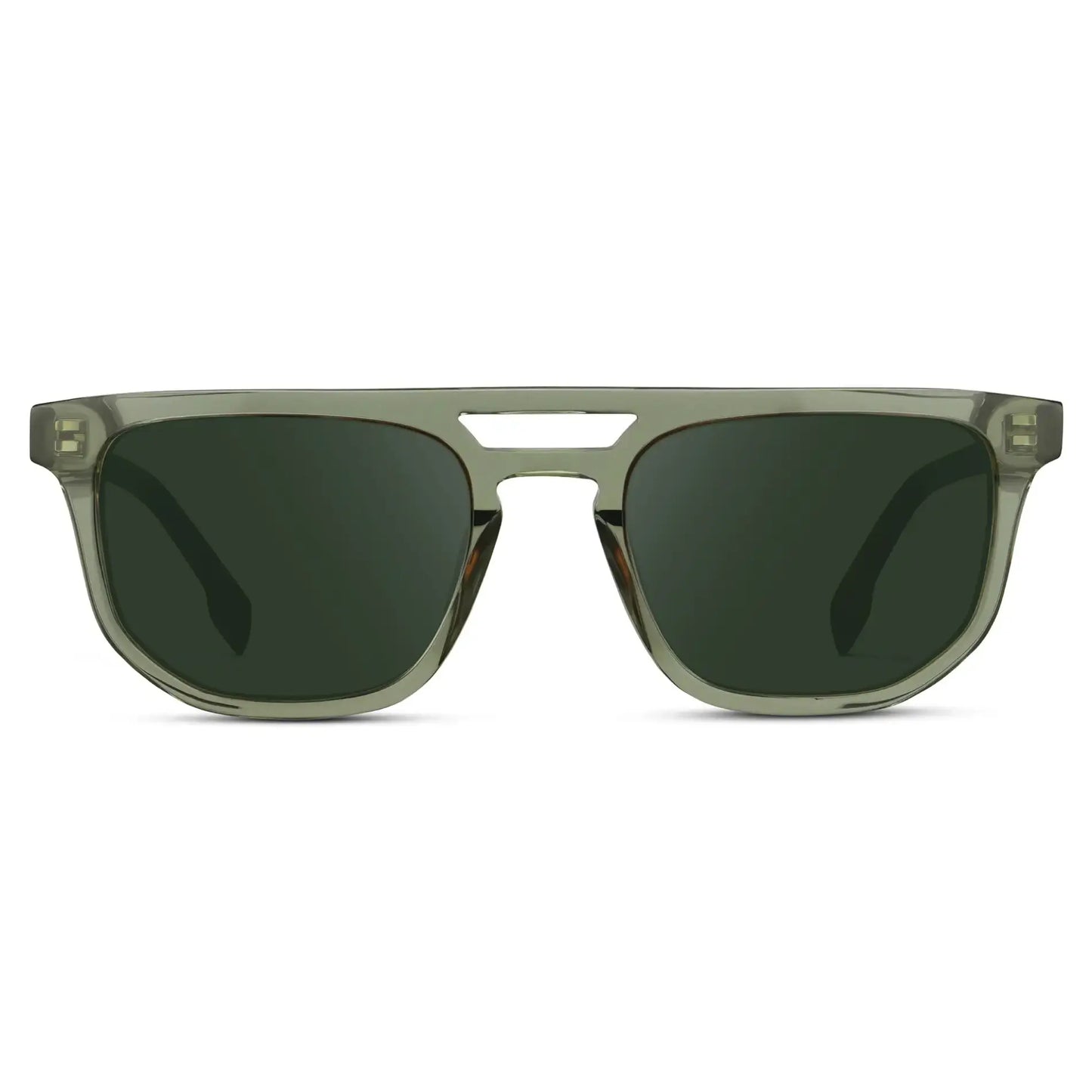 Palm Green / G15 || Men's Rectangular Double Bridge Aviator Prescription Sunglasses with Palm Green Frame and Green Lenses on a white background