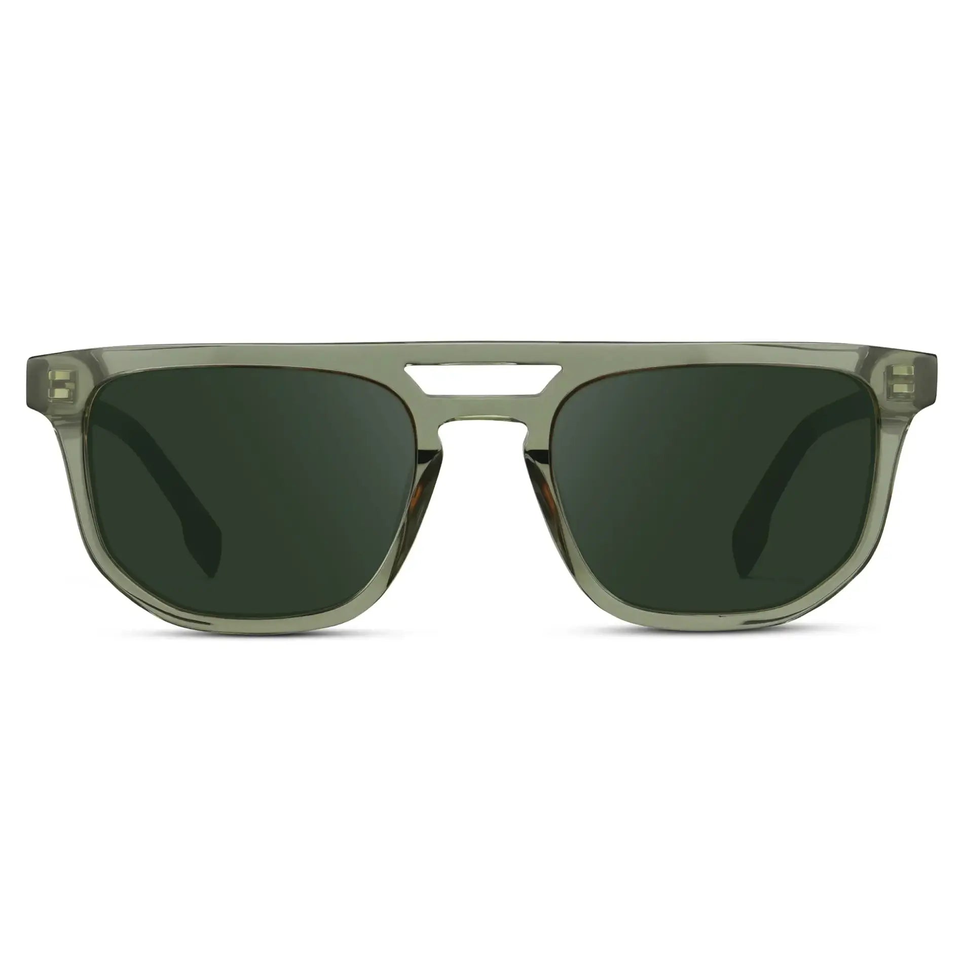 Palm Green / G15 || Men's Rectangular Double Bridge Aviator Prescription Sunglasses with Palm Green Frame and Green Lenses on a white background