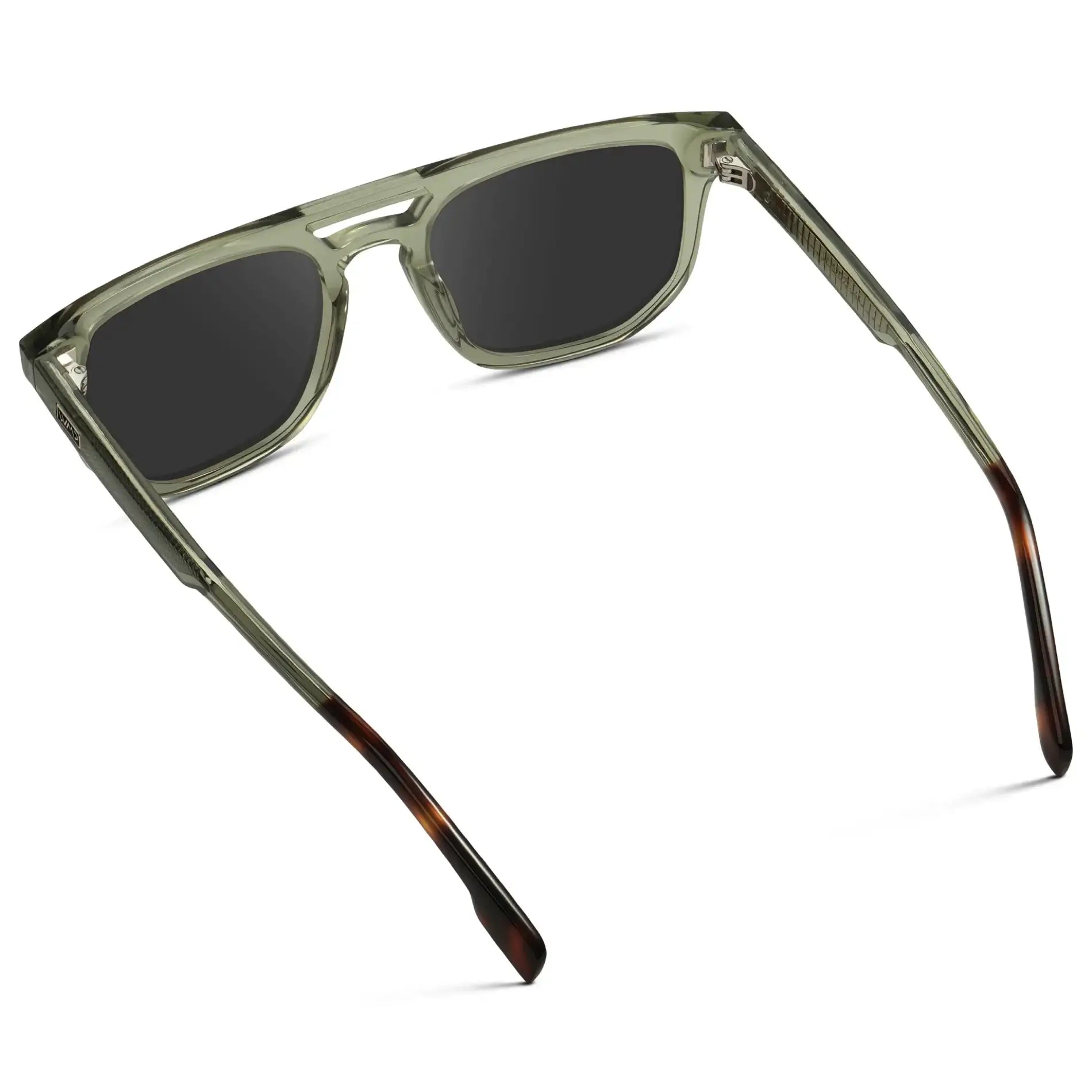 Palm Green / Grey || Back view of Men's Rectangular Double Bridge Aviator Prescription Sunglasses with Palm Green Frame and Grey Lenses on a white background