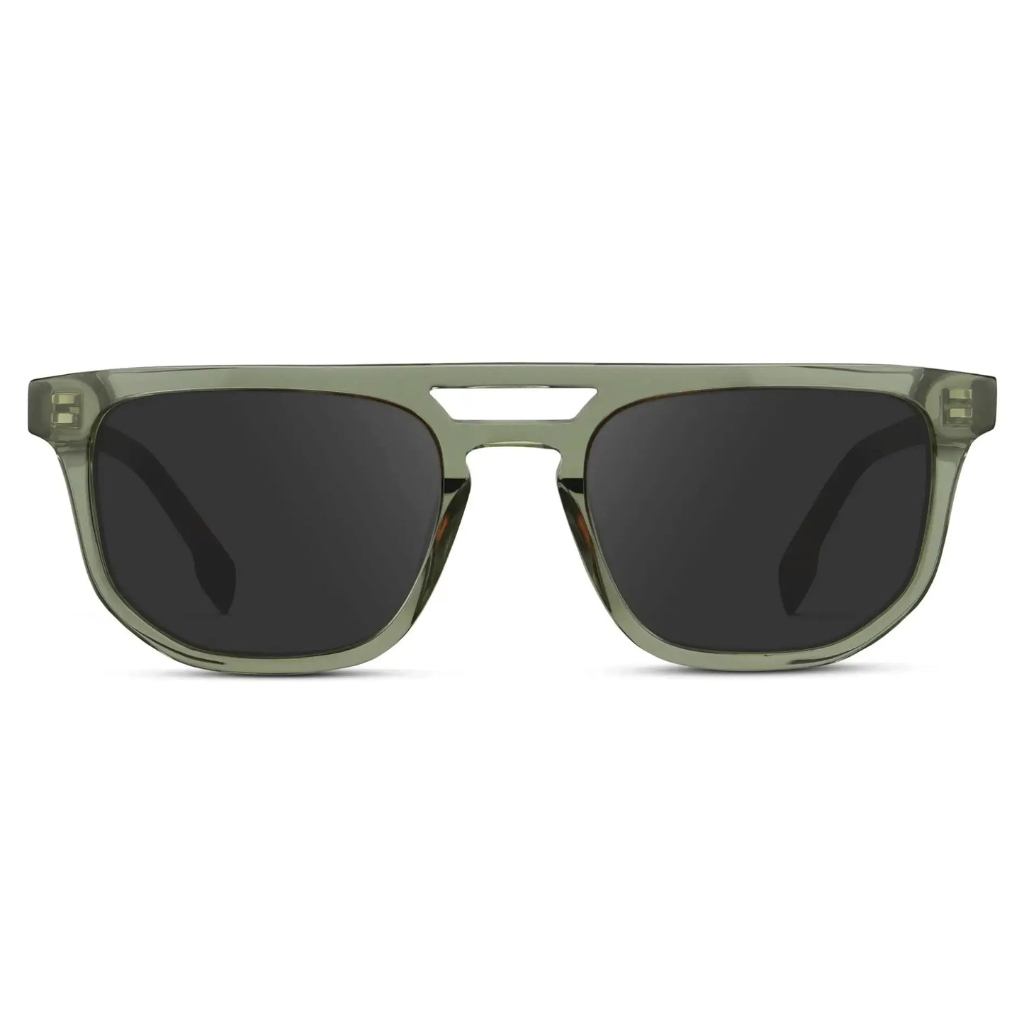 Palm Green / Grey || Men's Rectangular Double Bridge Aviator Prescription Sunglasses with Palm Green Frame and Grey Lenses on a white background