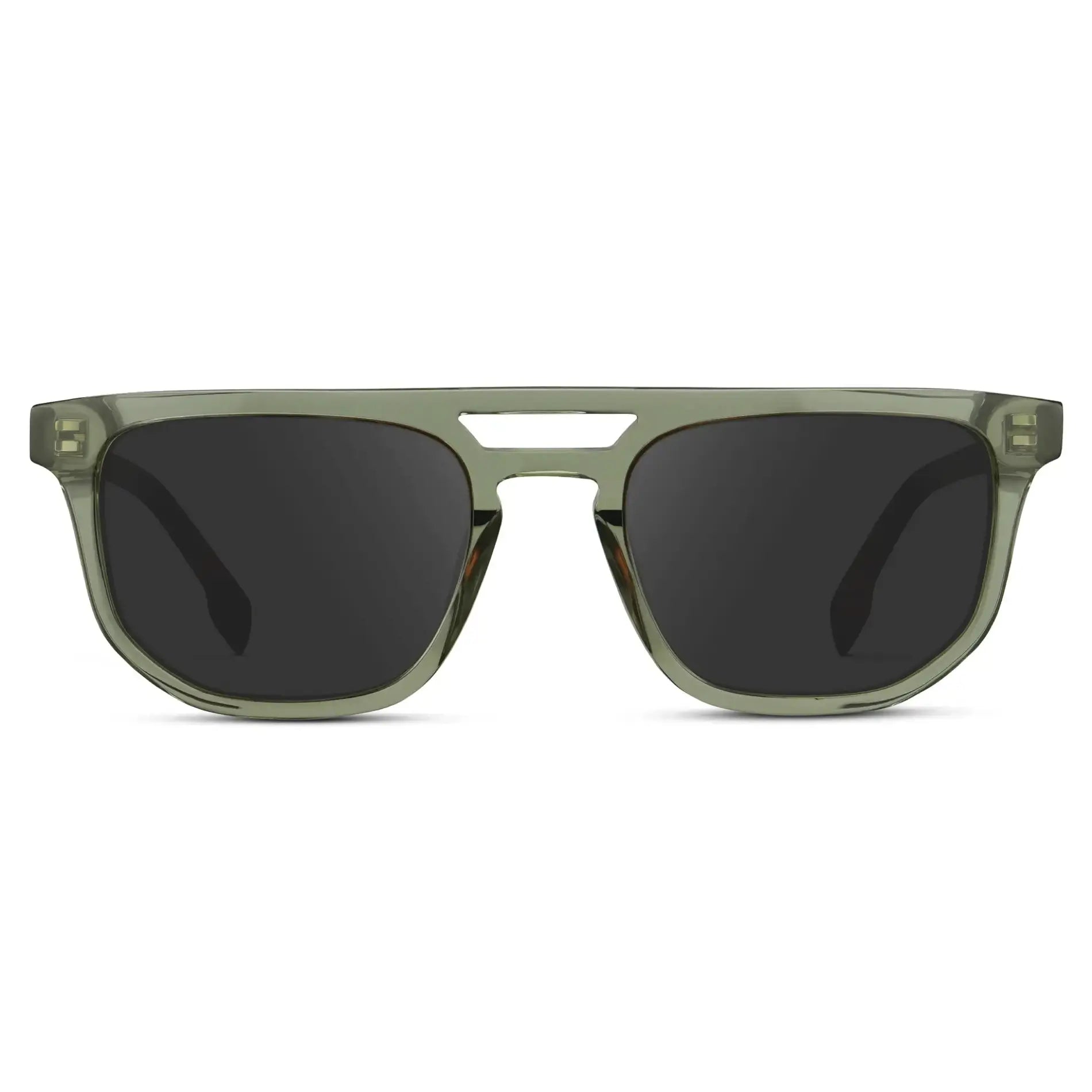 Palm Green / Grey || Men's Rectangular Double Bridge Aviator Prescription Sunglasses with Palm Green Frame and Grey Lenses on a white background