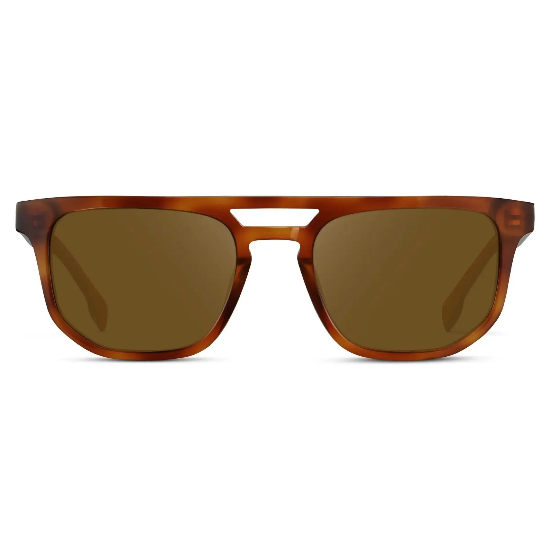 Honey Tortoise / Amber || Men's Rectangular Double Bridge Aviator Prescription Sunglasses with Honey Tortoise Frame and Amber Lenses on a white background