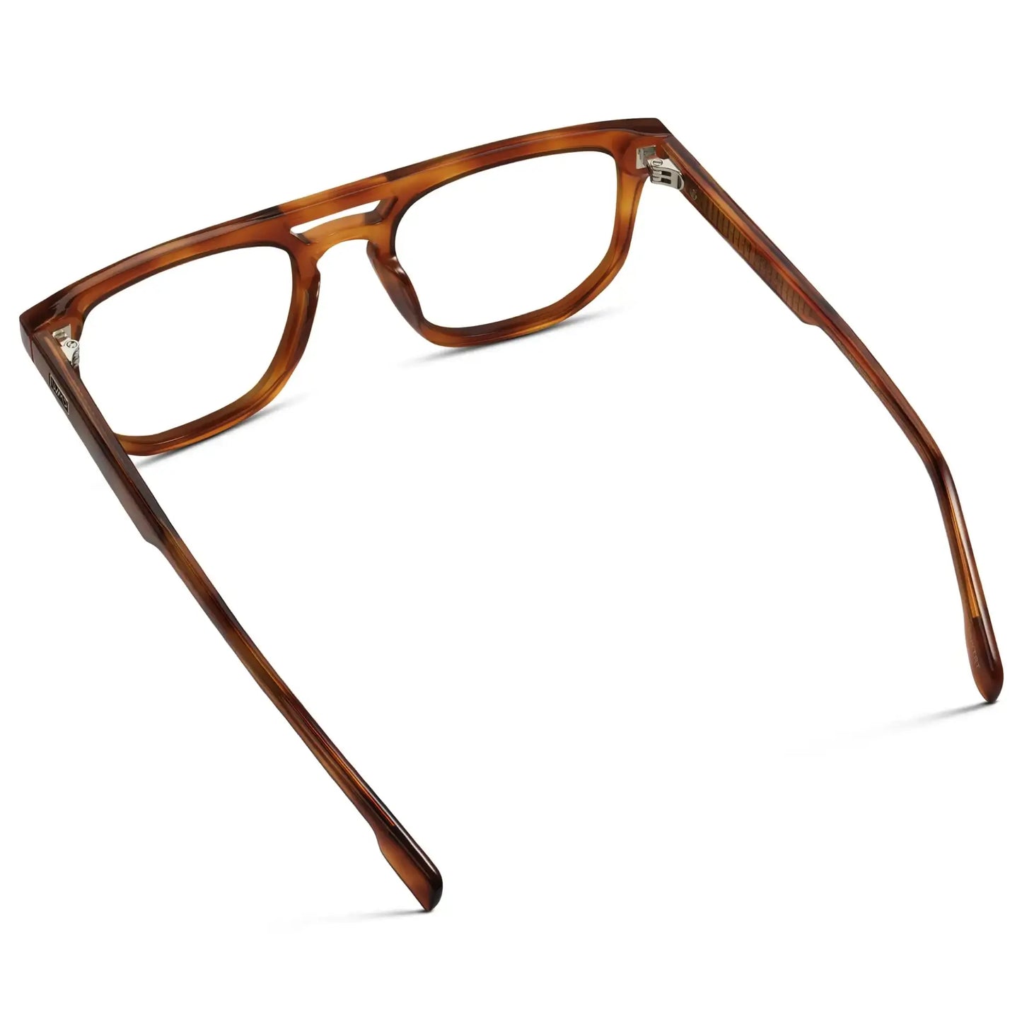 Honey Tortoise || Back view of Men's Rectangular Double Bridge Aviator Prescription Glasses with Honey Tortoise Frame and Clear Lenses on a white background