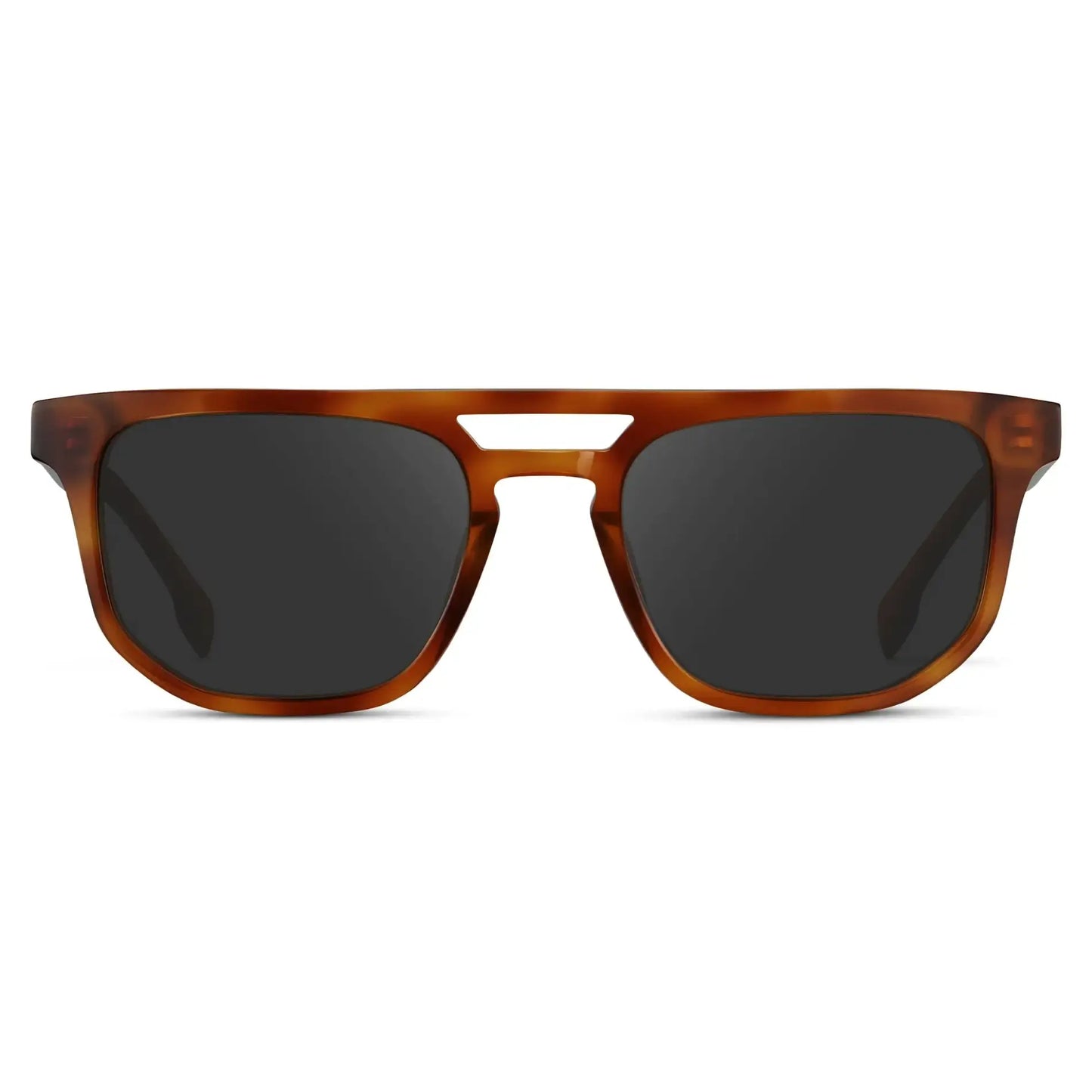 Honey Tortoise / Grey || Men's Rectangular Double Bridge Aviator Prescription Sunglasses with Honey Tortoise Frame and Grey Lenses on a white background