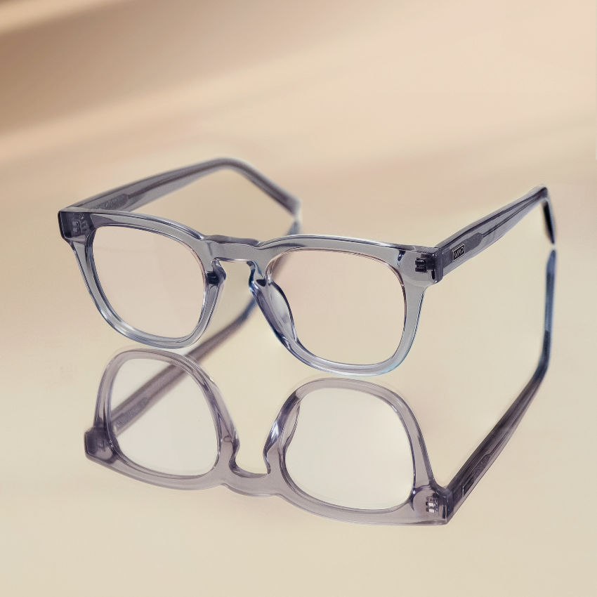 Crystal Lilac Grey || Blue Square Frame Blue Light Blocking Glasses for Computer Use