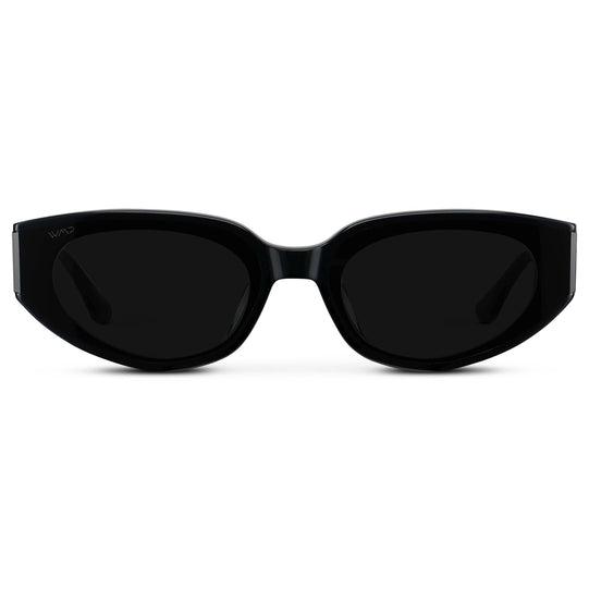 Black / Triple Black Lens || Women's Narrow Cat-Eye Sunglasses with Black Acetate frame and Non-Polarized Triple Black Lens