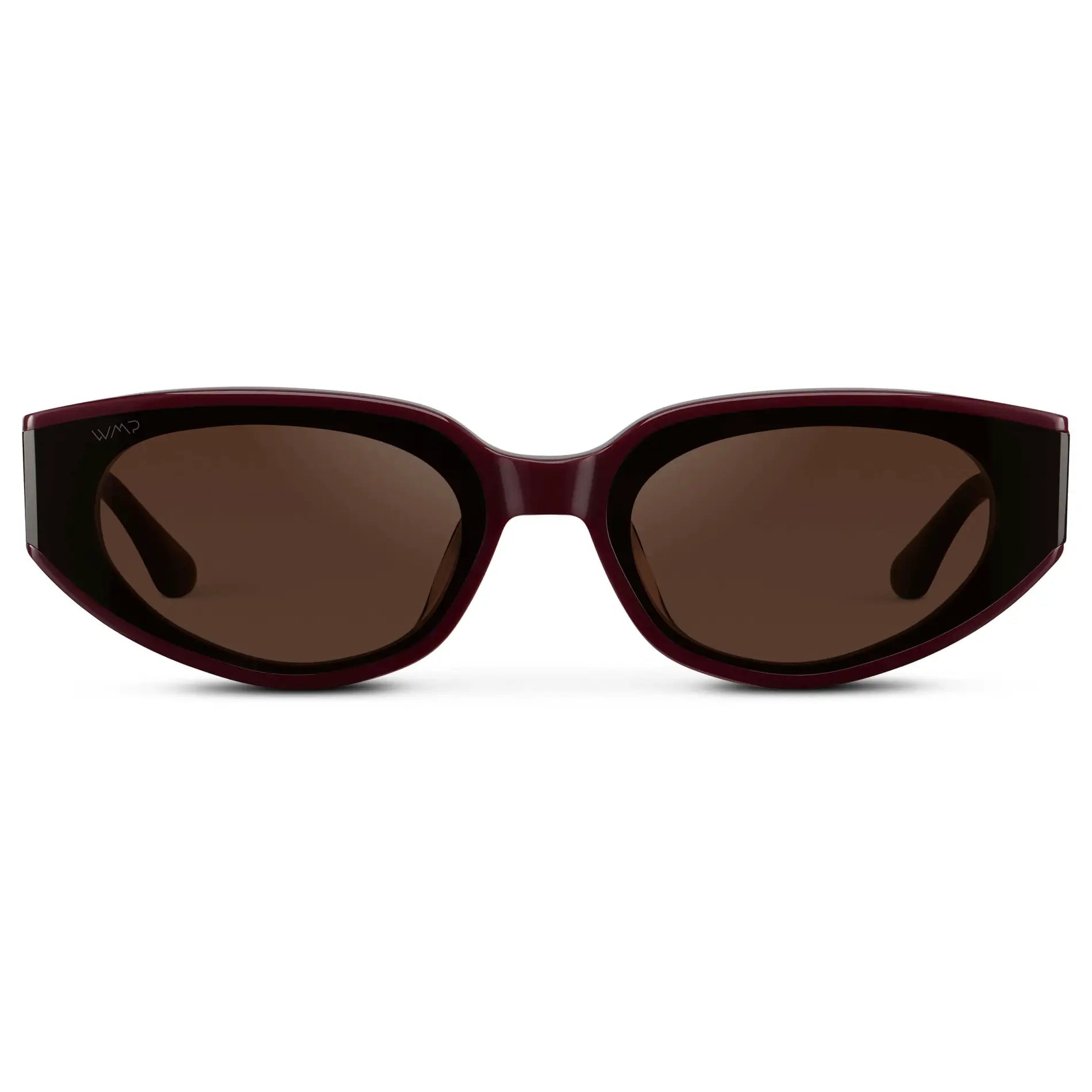 Black Cherry Red / Dark Brown Lens || Women's Narrow Cat-Eye Sunglasses with Dark Red Acetate frame and Non-Polarized Dark Brown Lens