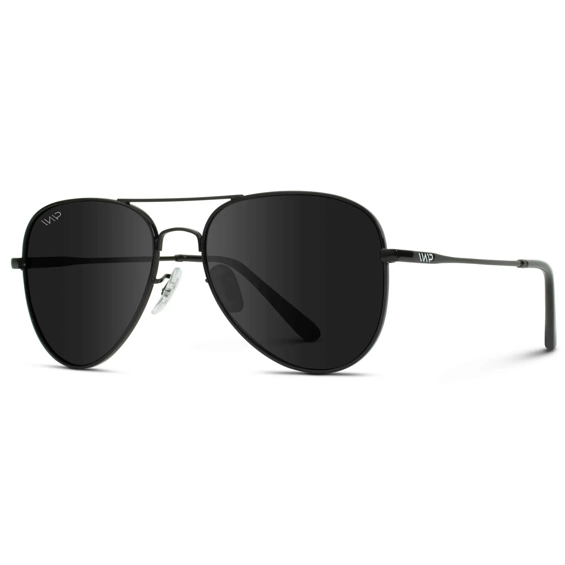 Full Black || Men's Black Double Bridge Aviator Sunglasses with Black Polarized Lenses
