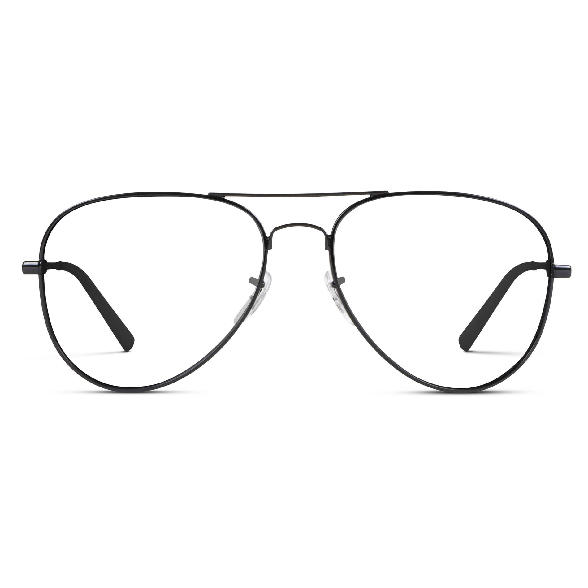 Full Black || Double Bridge Aviator Eyeglasses with Black Metal Frame and Clear Prescription Lens