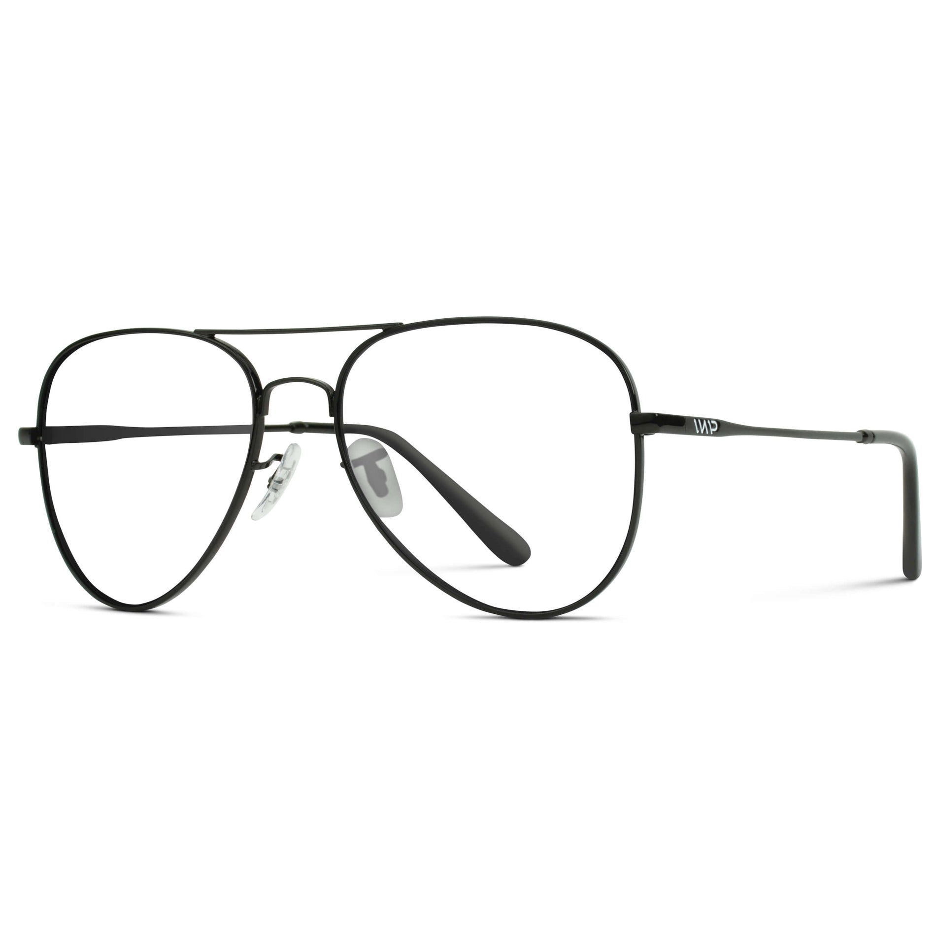 Full Black || Double Bridge Aviator Eyeglasses with Black Metal Frame and Clear Prescription Lens