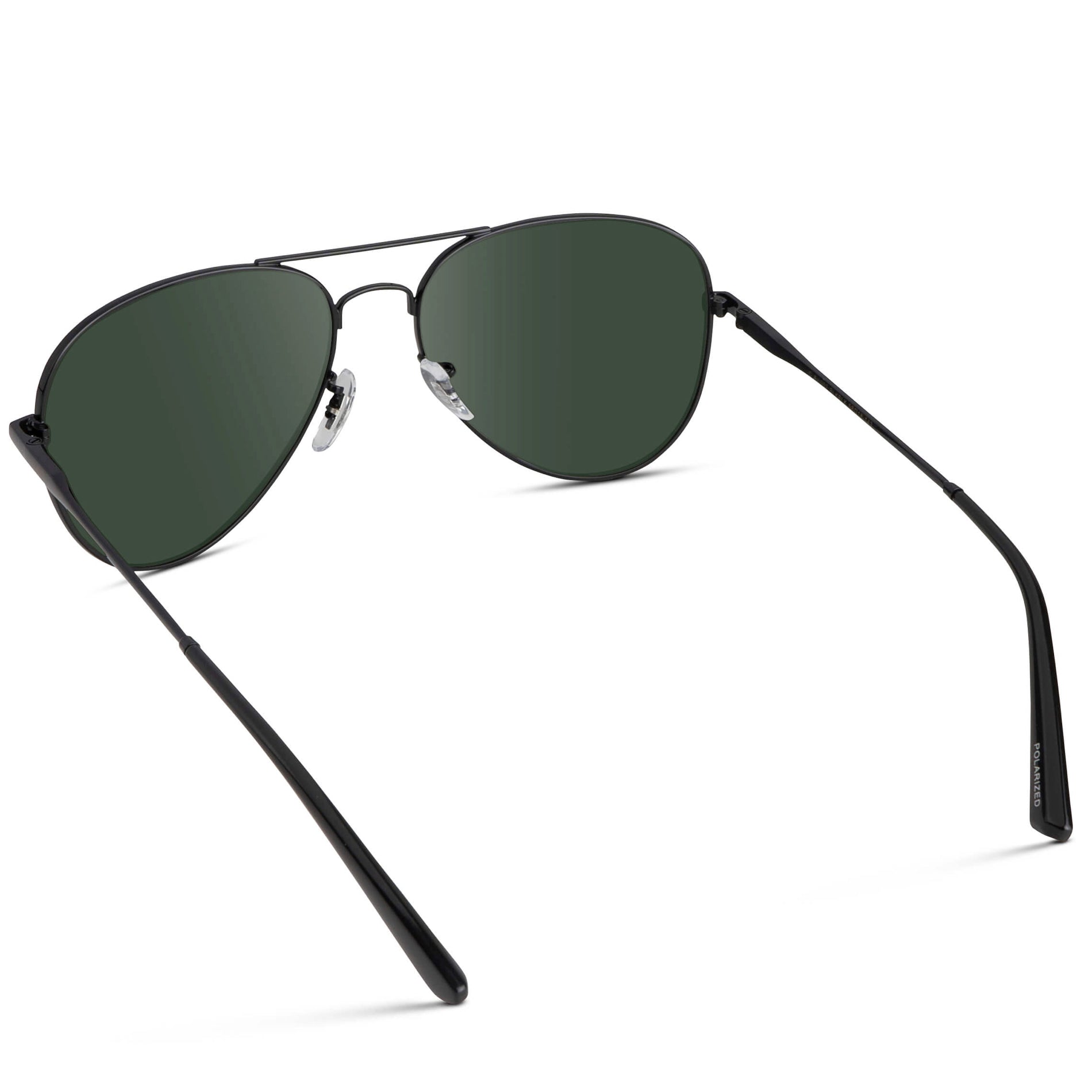 Full Black / G15 || Double Bridge Aviator Prescription Sunglasses with Black Metal Frame and Green Lens