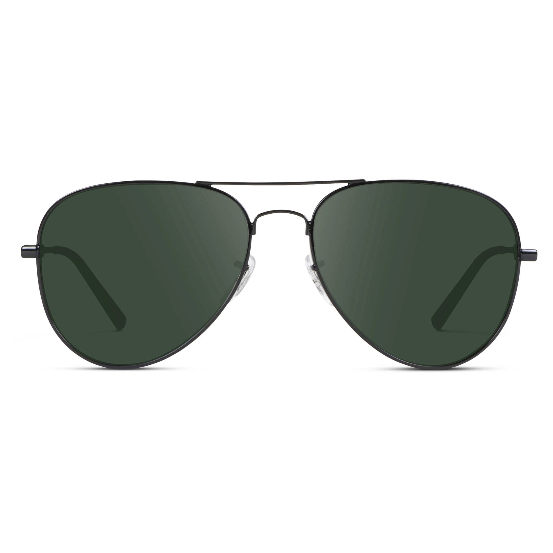 Full Black / G15 || Double Bridge Aviator Prescription Sunglasses with Black Metal Frame and Green Lens