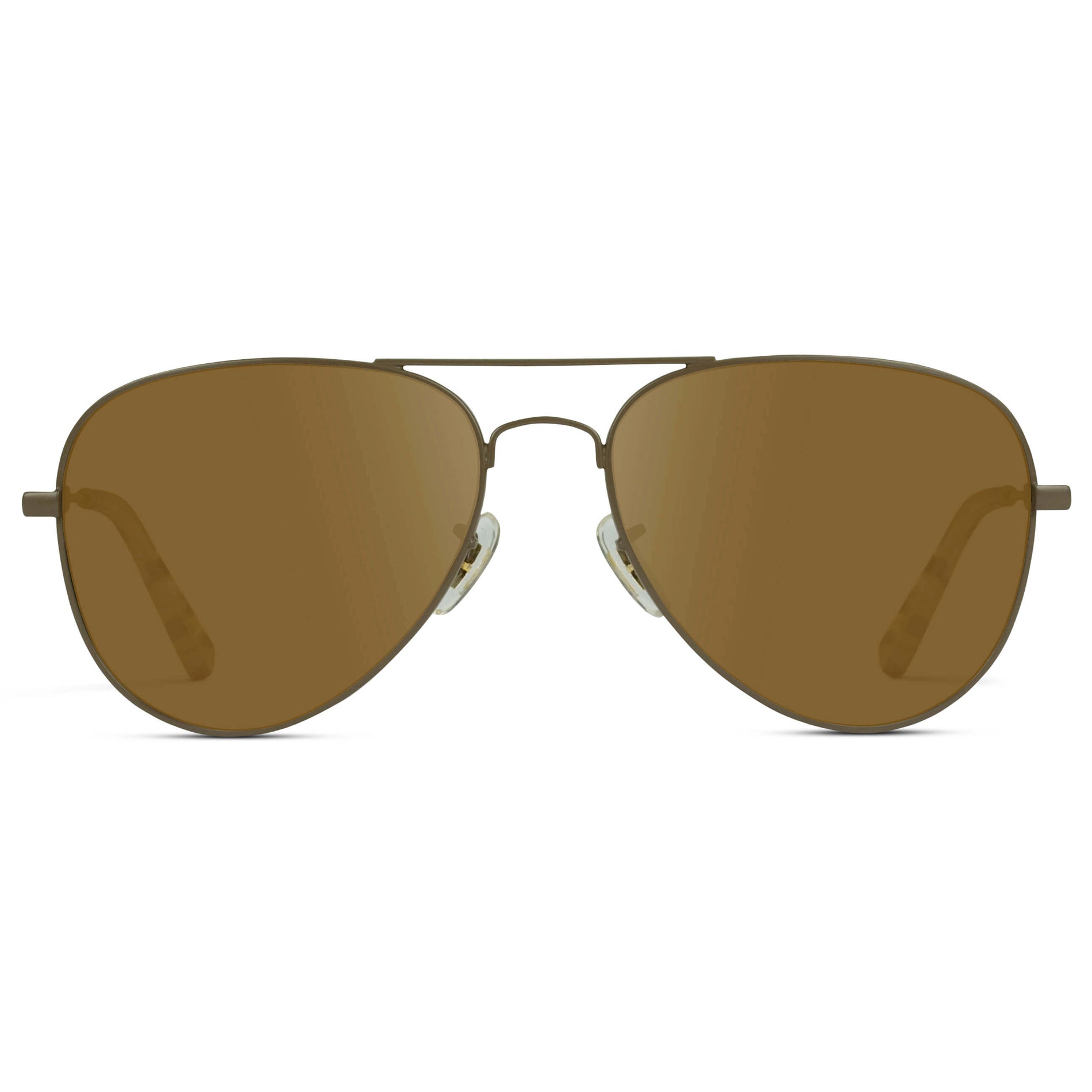 Woodland / Amber || Double Bridge Aviator Prescription Sunglasses with Brown Metal Frame and Amber Lens