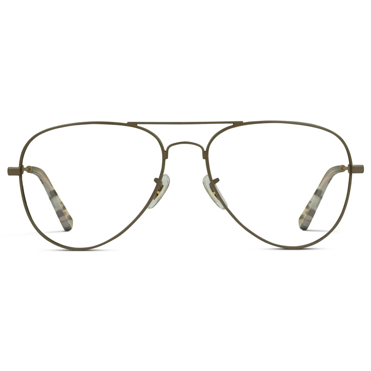 Woodland || Men's Double Bridge Aviator Prescription Eyeglasses with Brown Metal Frame and Clear Lenses on a white background