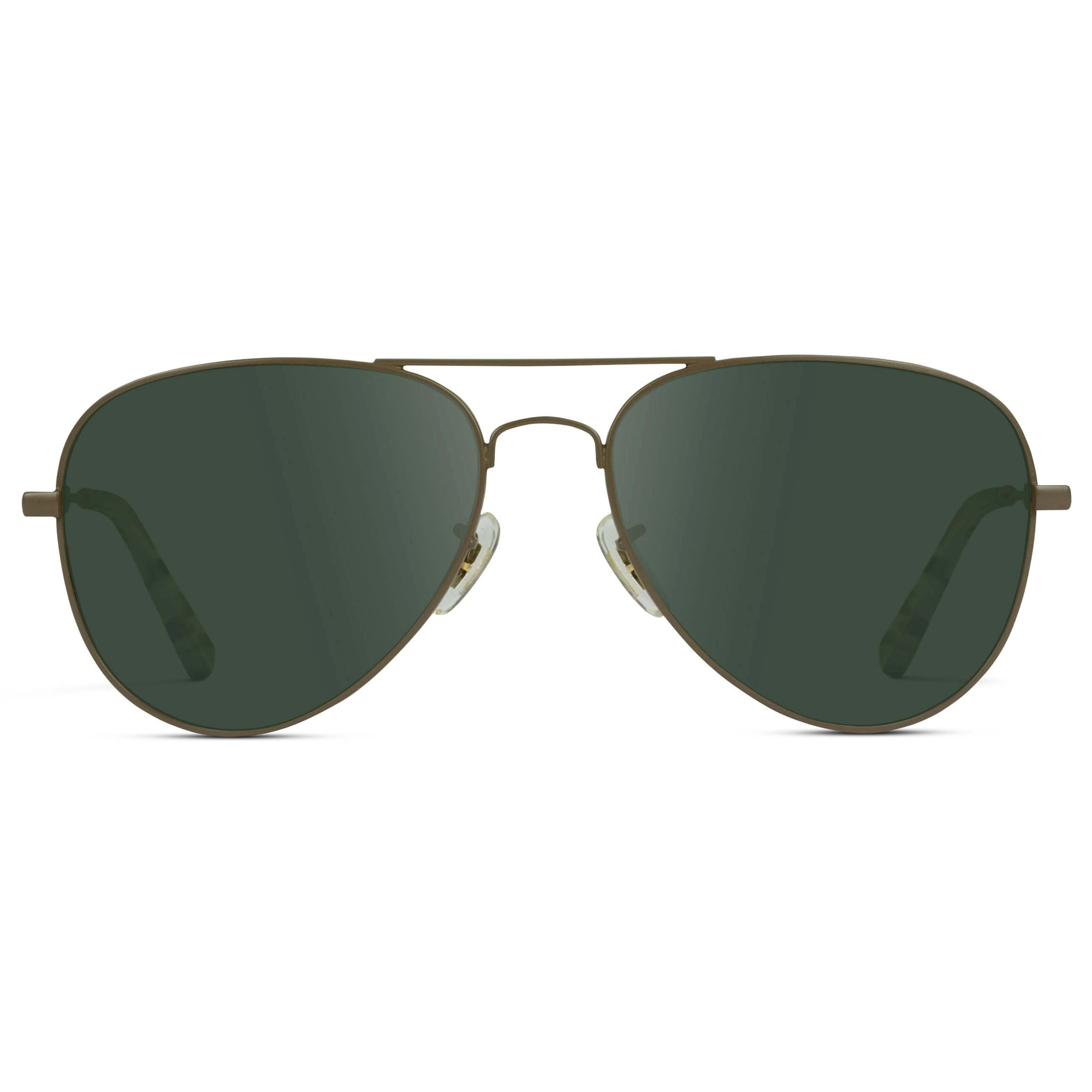 Woodland / G15 || Double Bridge Aviator Prescription Sunglasses with Brown Metal Frame and Green Lens
