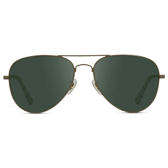 Woodland / G15 || Double Bridge Aviator Prescription Sunglasses with Brown Metal Frame and Green Lens
