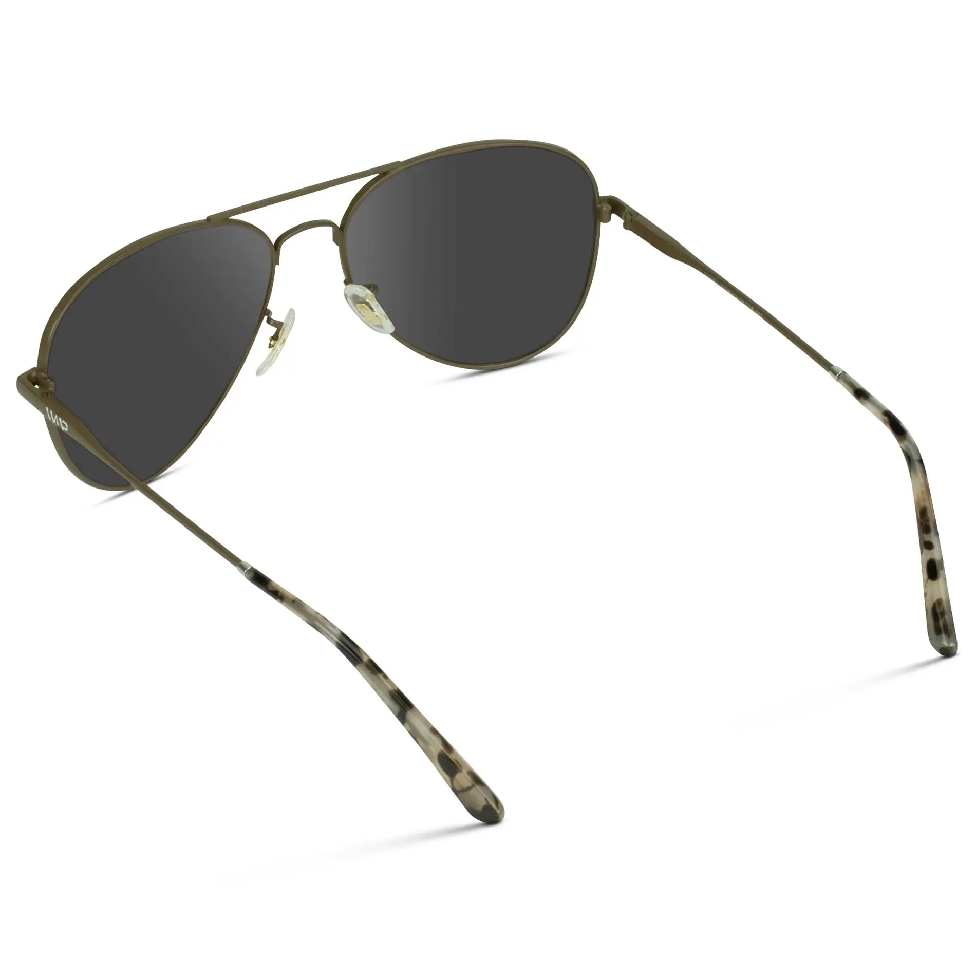 Woodland / Grey || Back view of Unisex Double Bridge Aviator Prescription Sunglasses with Brown Metal Frame and Grey Lens on a white background