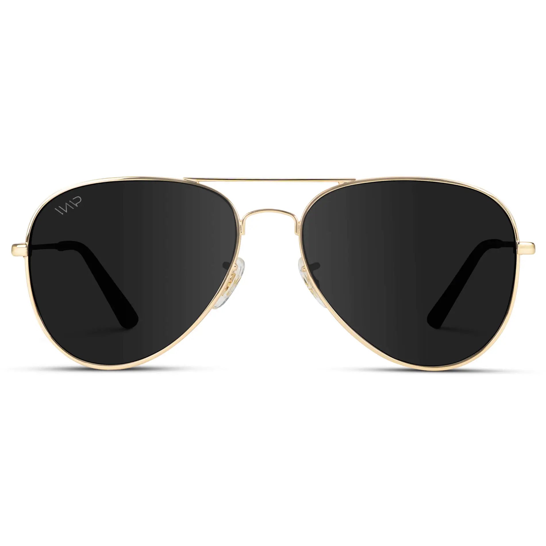 Gold Frame/Black Lens || Men's Gold Double Bridge Aviator Sunglasses with Black Polarized Lenses
