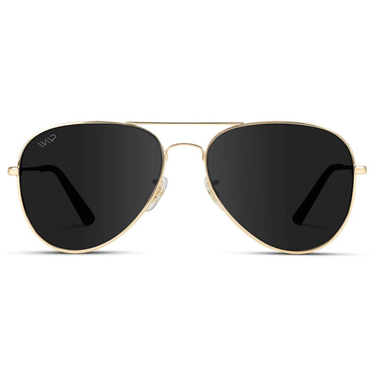 Gold Frame/Black Lens || Men's Gold Double Bridge Aviator Sunglasses with Black Polarized Lenses