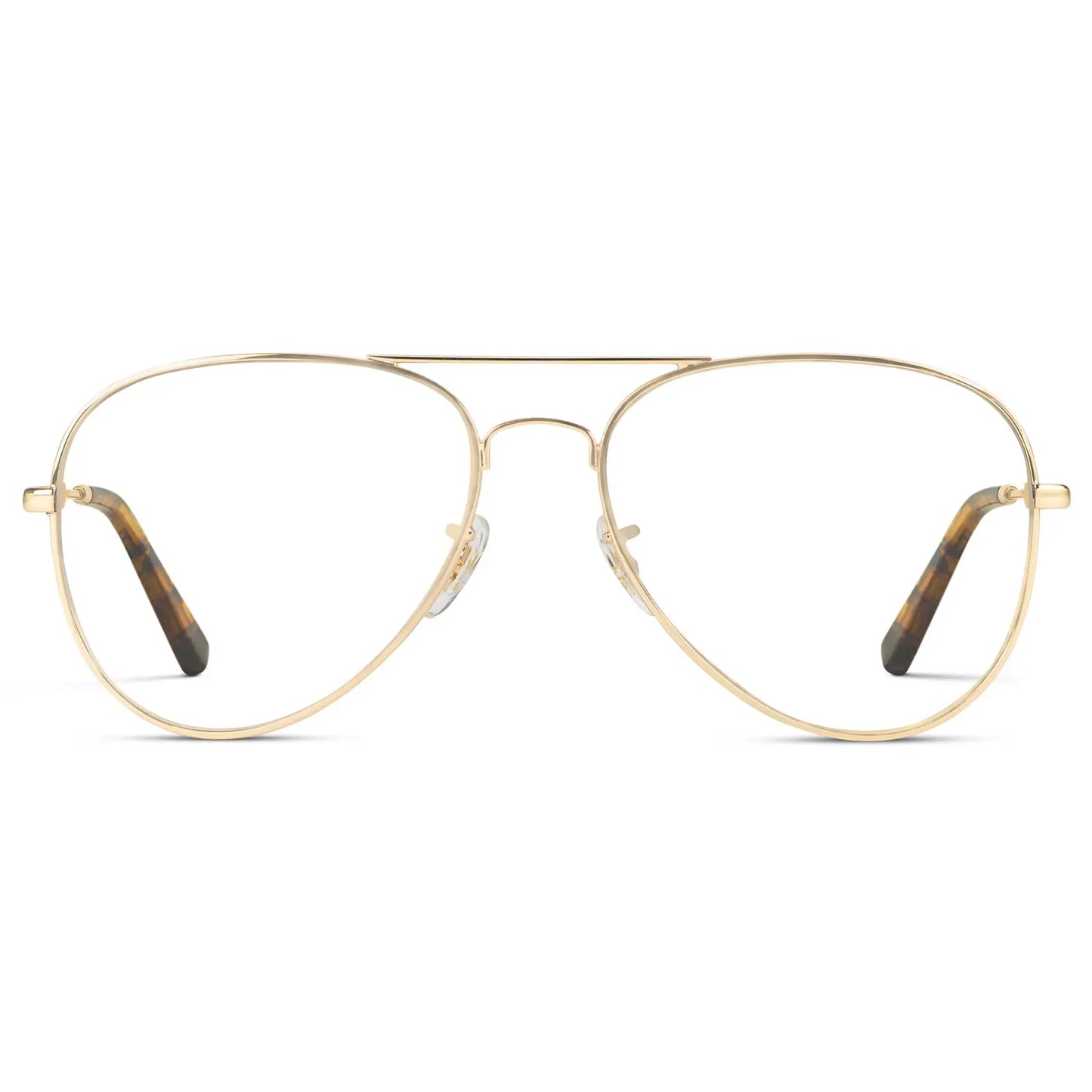 Gold Frame || Men's Double Bridge Aviator Prescription Eyeglasses with Gold Metal Frame and Clear Lenses on a white background
